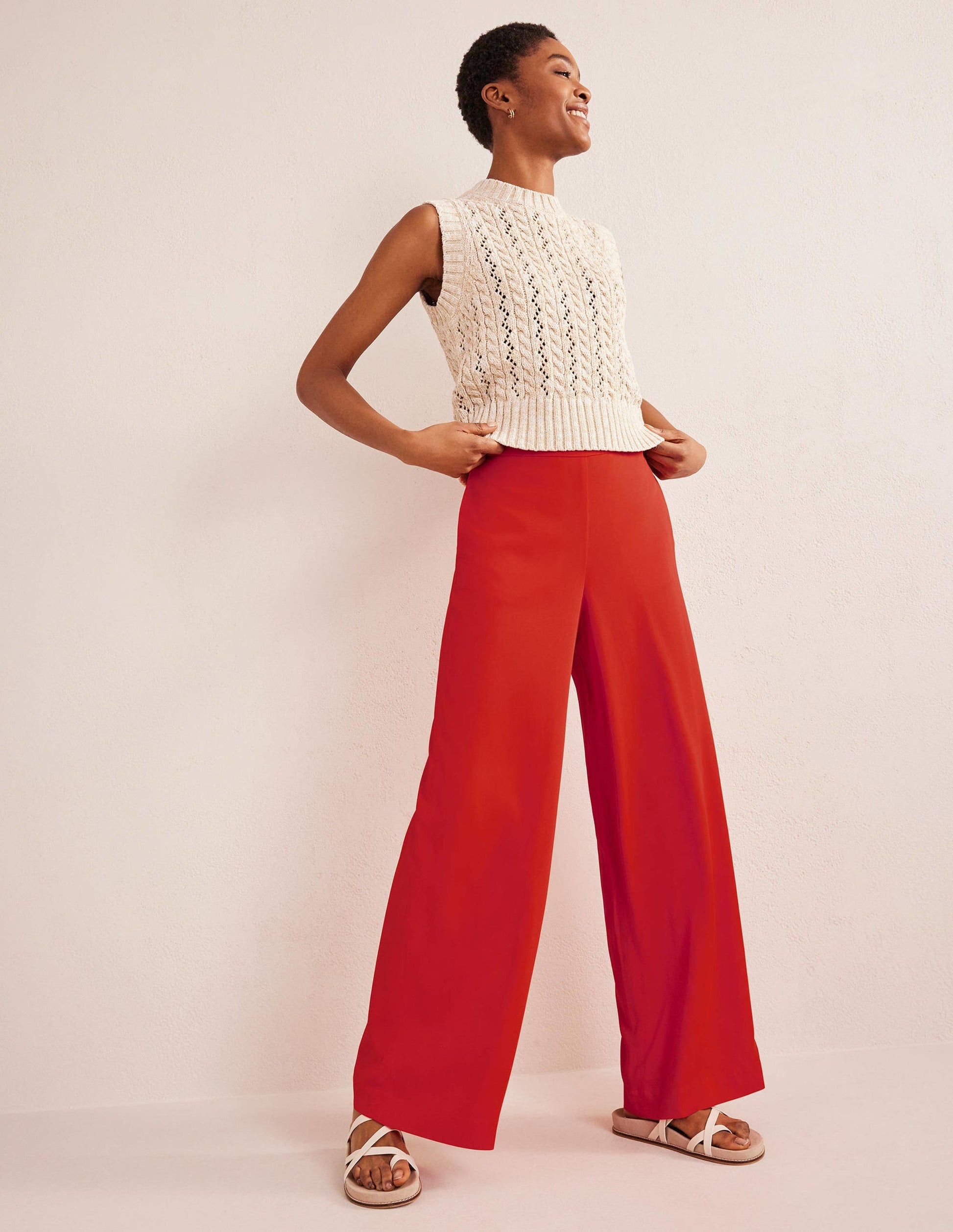 Fluid Wide Trousers-Vermillion Red-1