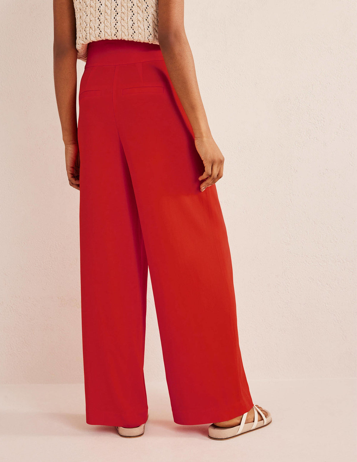Fluid Wide Trousers-Vermillion Red-3