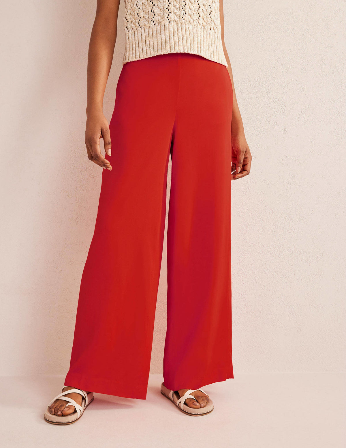 Fluid Wide Trousers-Vermillion Red-4