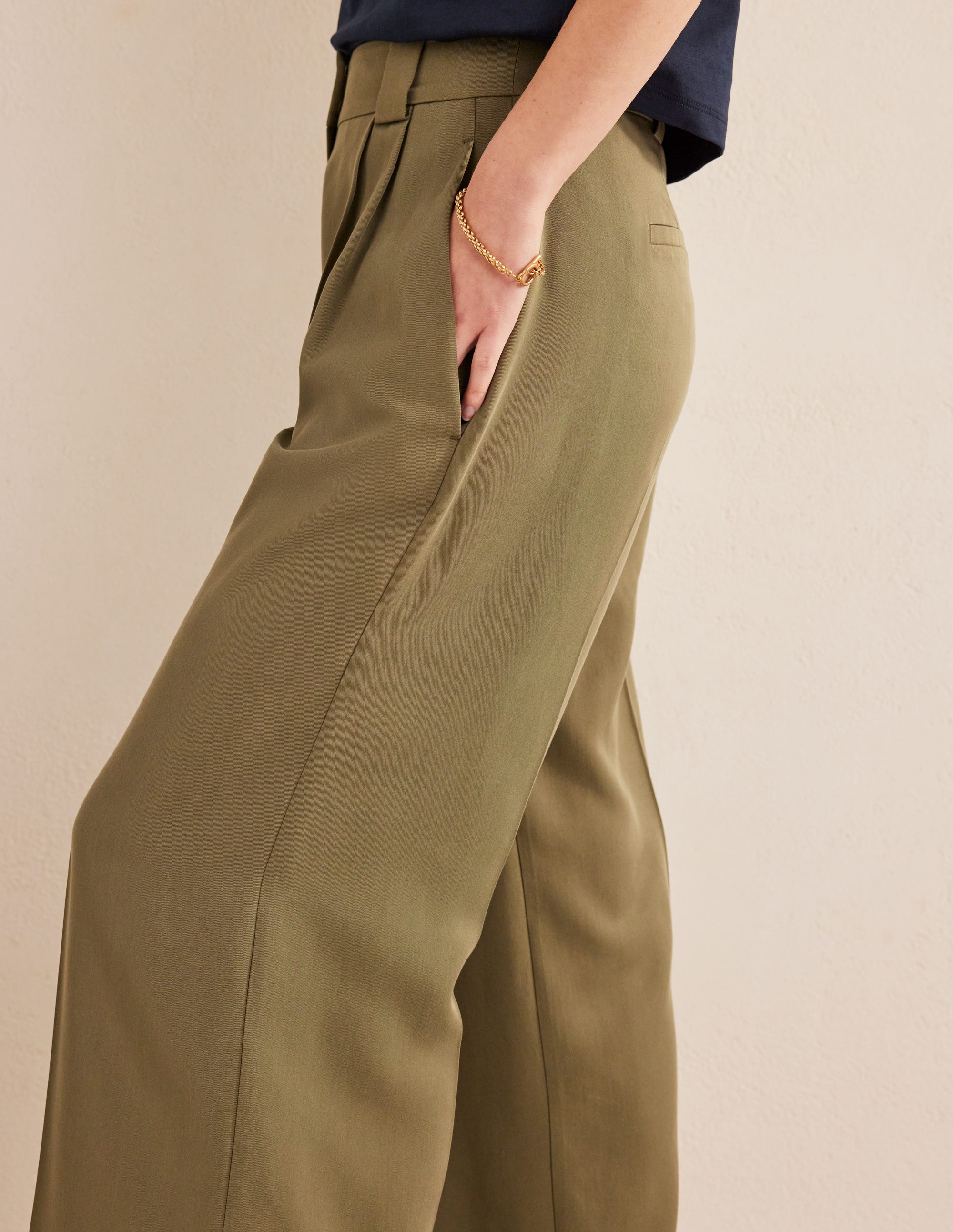 Islington Wide Leg Trousers-Washed Khaki - Image 2