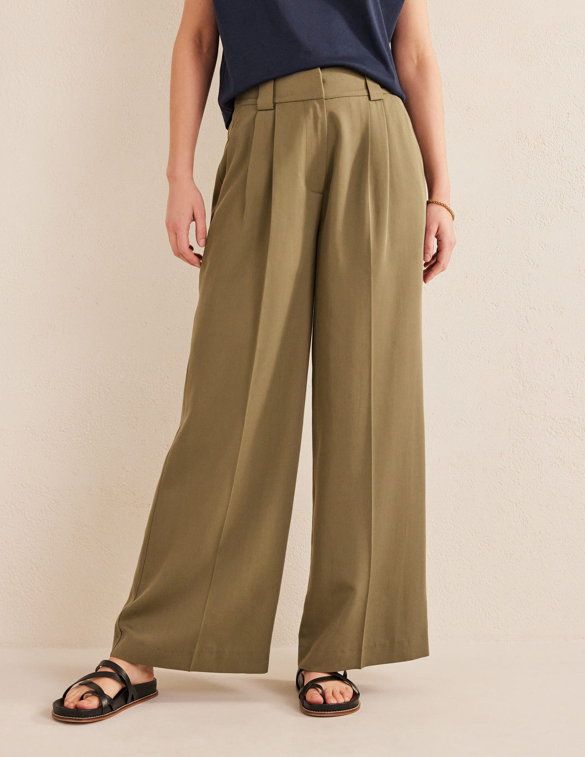 Islington Wide Leg Trousers-Washed Khaki - Image 4