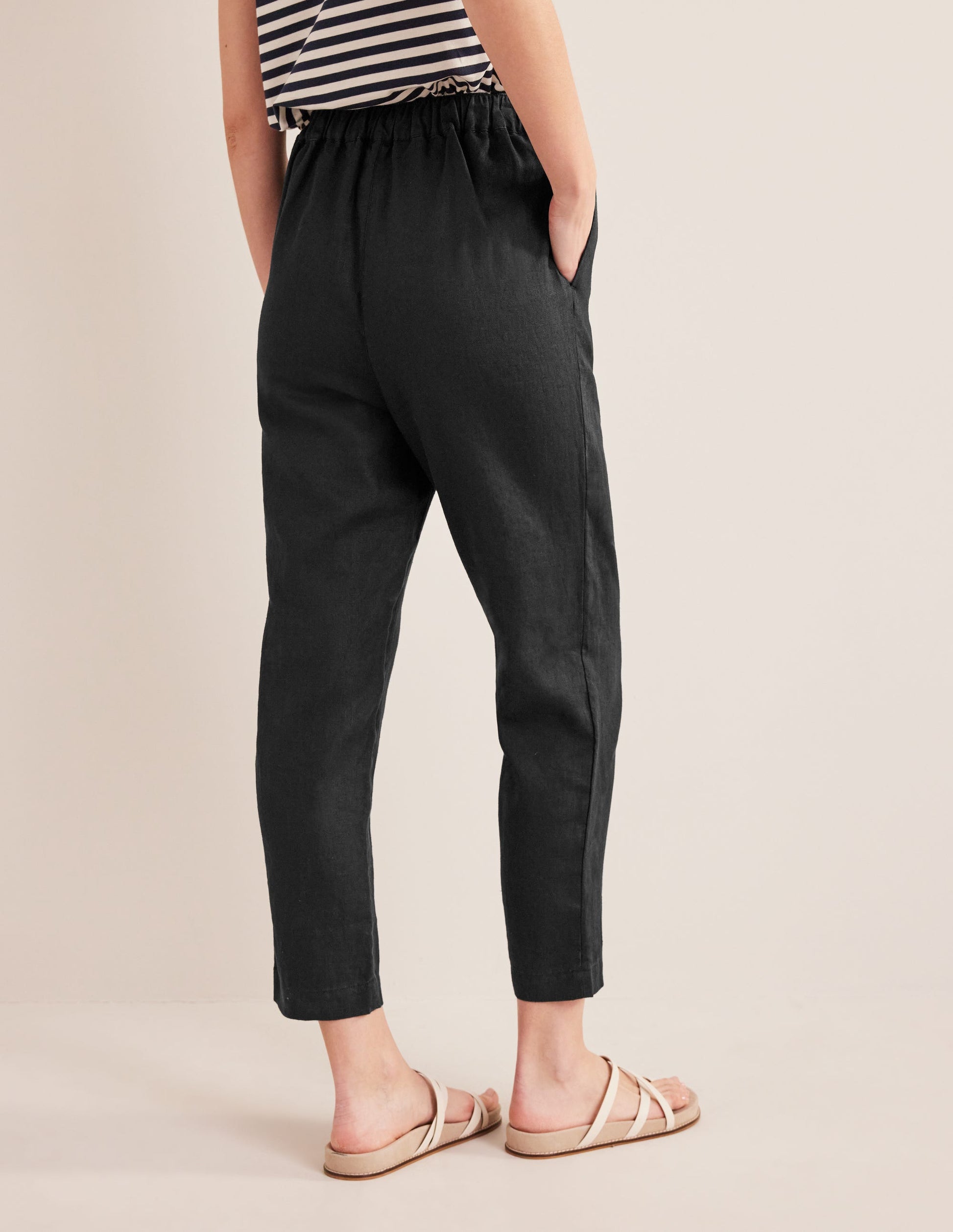Relaxed Linen Pull On Trousers-Black-3