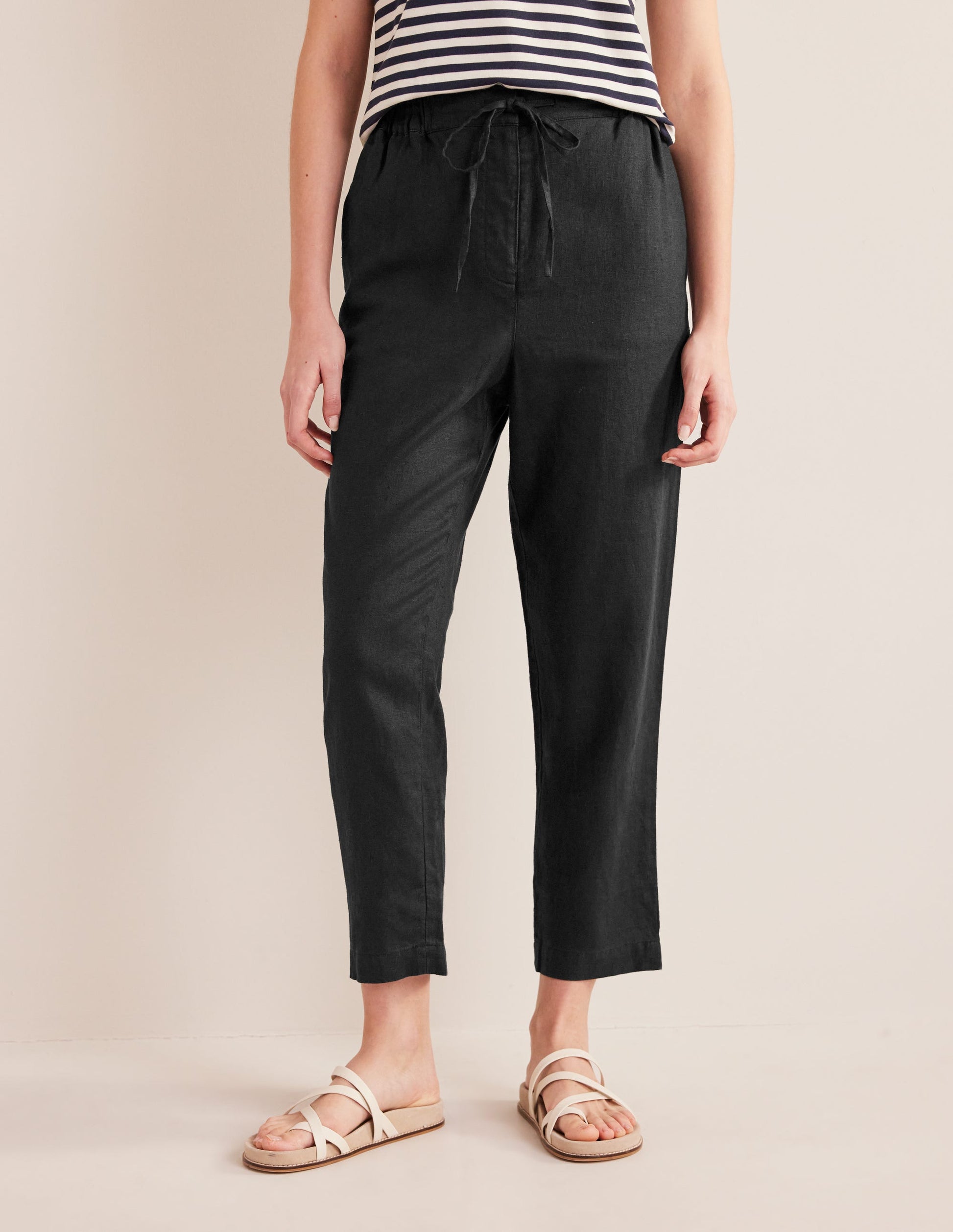 Relaxed Linen Pull On Trousers-Black-4