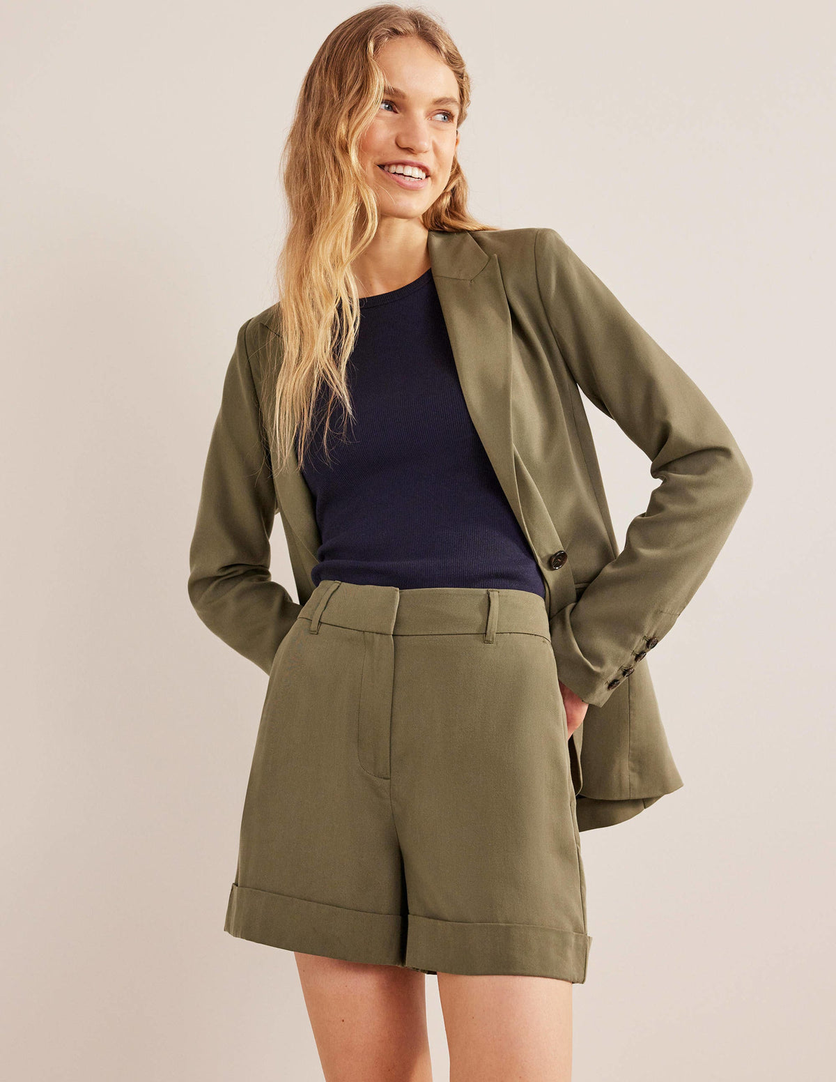 Relaxed Turn Up Shorts-Washed Khaki - Image 1