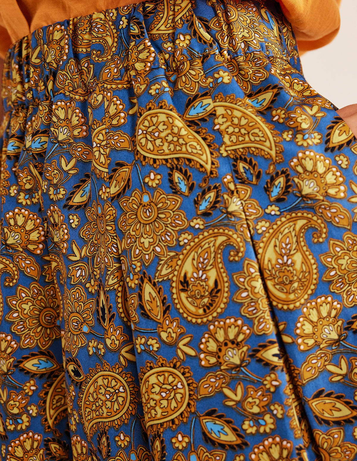 Pleated Cotton Skirt-Harvest Gold, Paisley Terrace - Image 2