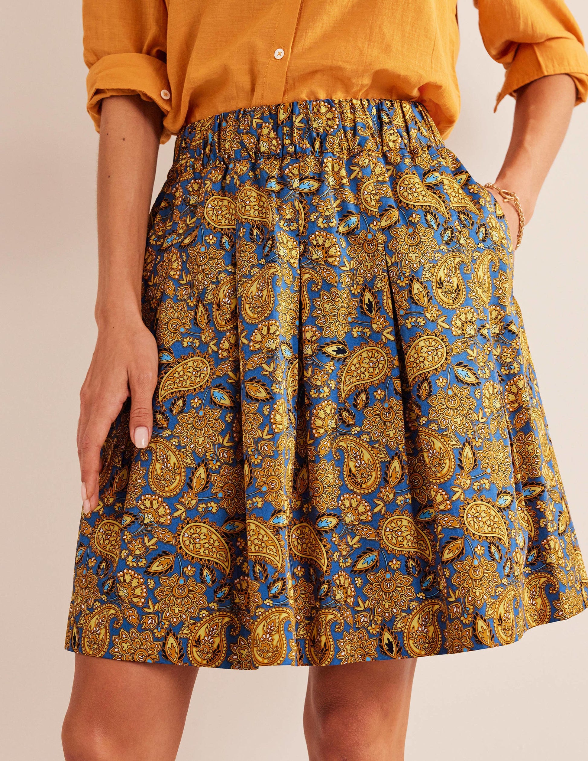 Pleated Cotton Skirt-Harvest Gold, Paisley Terrace-4