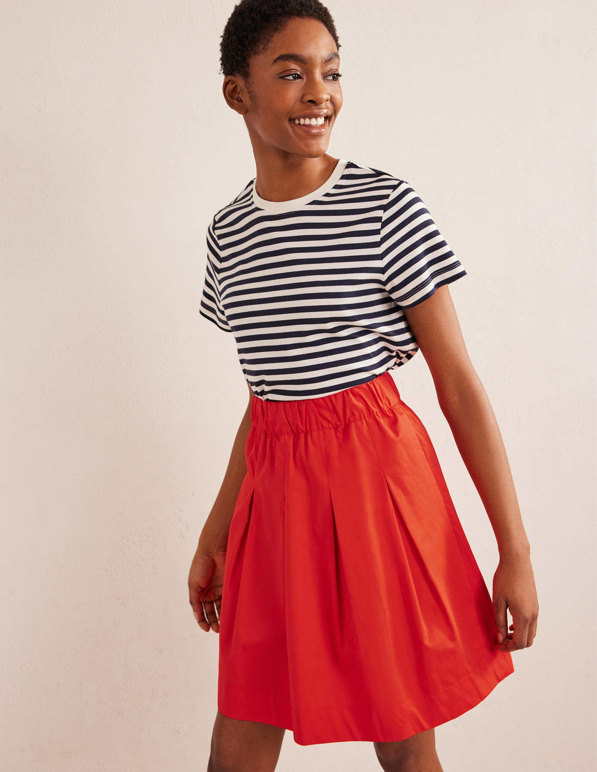 Pleated Cotton Skirt-Vermillion Red - Image 1