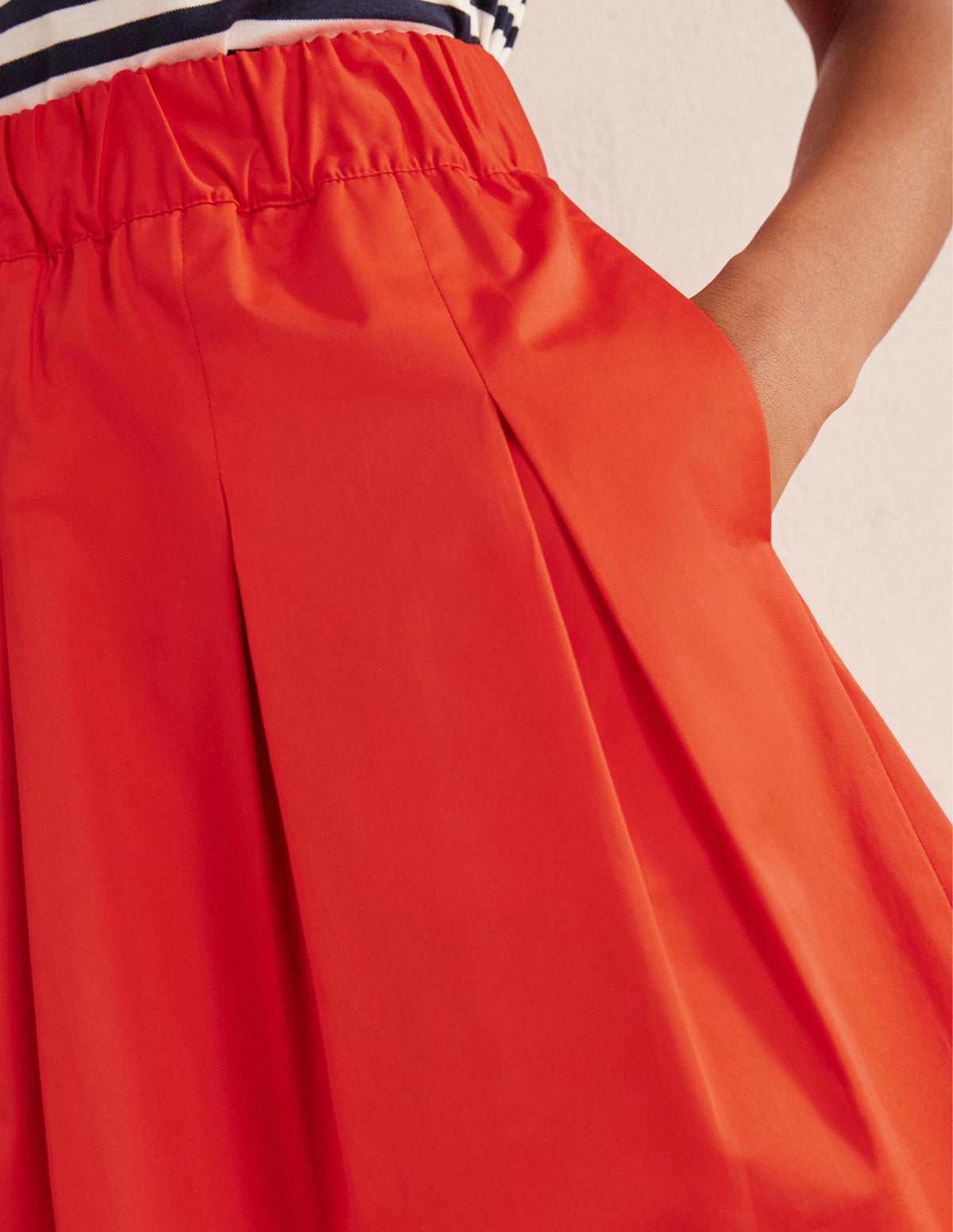 Pleated Cotton Skirt-Vermillion Red-2