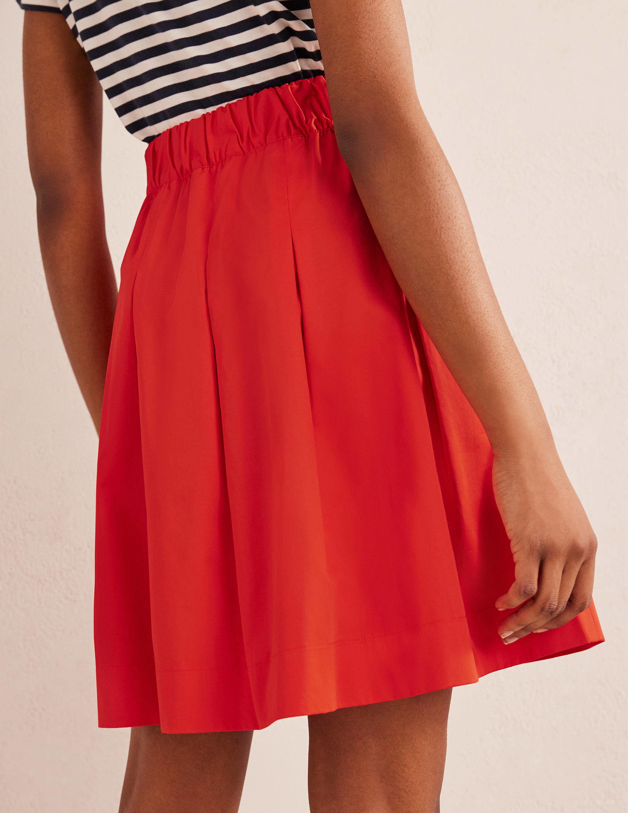 Pleated Cotton Skirt-Vermillion Red - Image 3