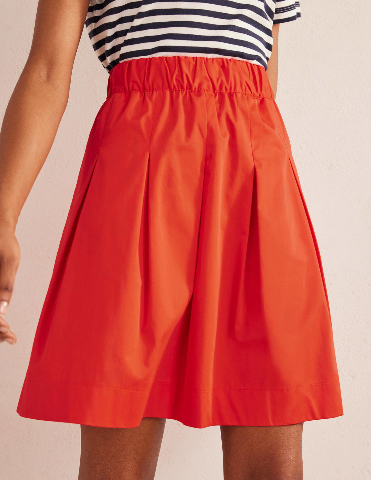 Pleated Cotton Skirt-Vermillion Red - Image 4