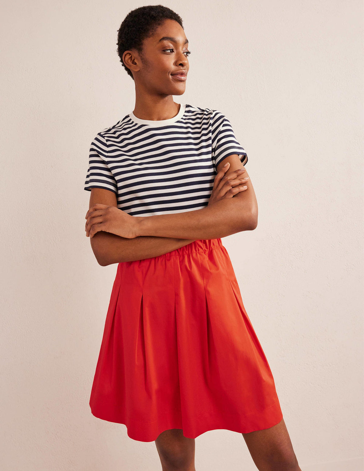 Pleated Cotton Skirt-Vermillion Red - Image 5
