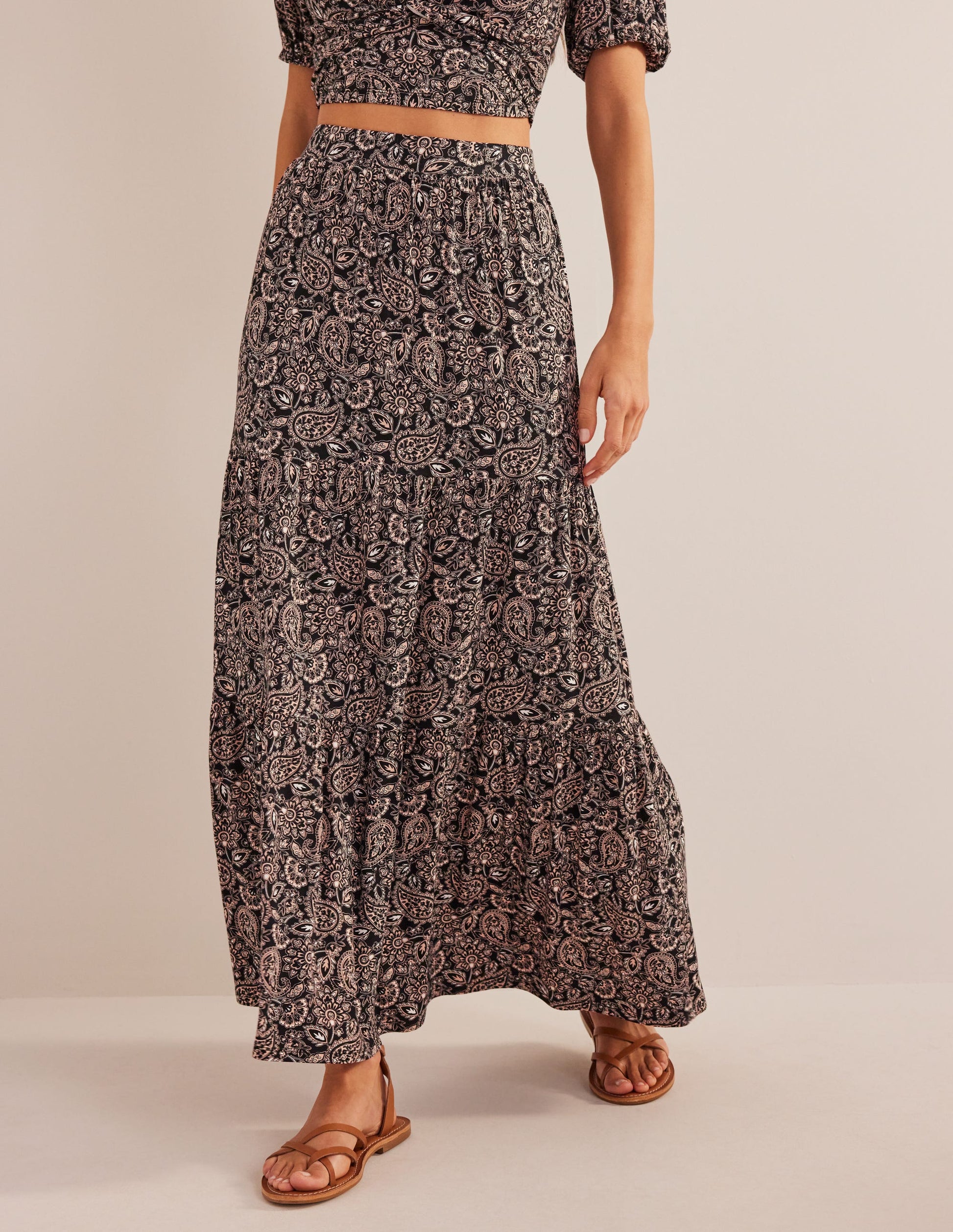 Jersey Maxi Skirt-Black, Paisley Terrace-4