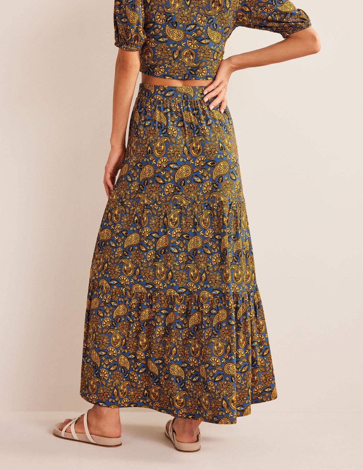Jersey Maxi Skirt-Harvest Gold, Paisley Terrace - Image 3