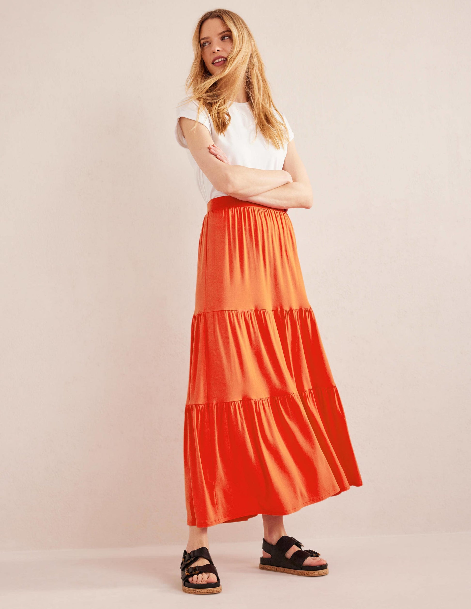 Jersey Maxi Skirt-Vermillion-1