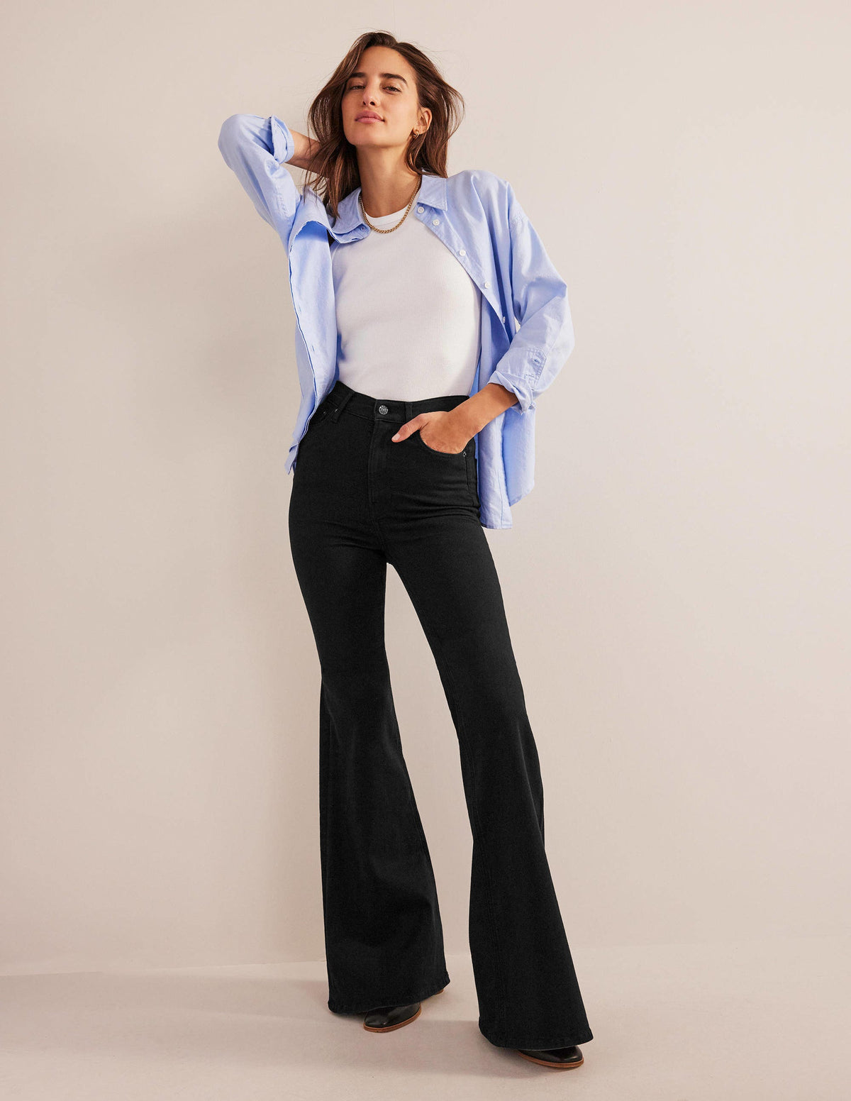 High Rise Super Flare Jeans-Black-1