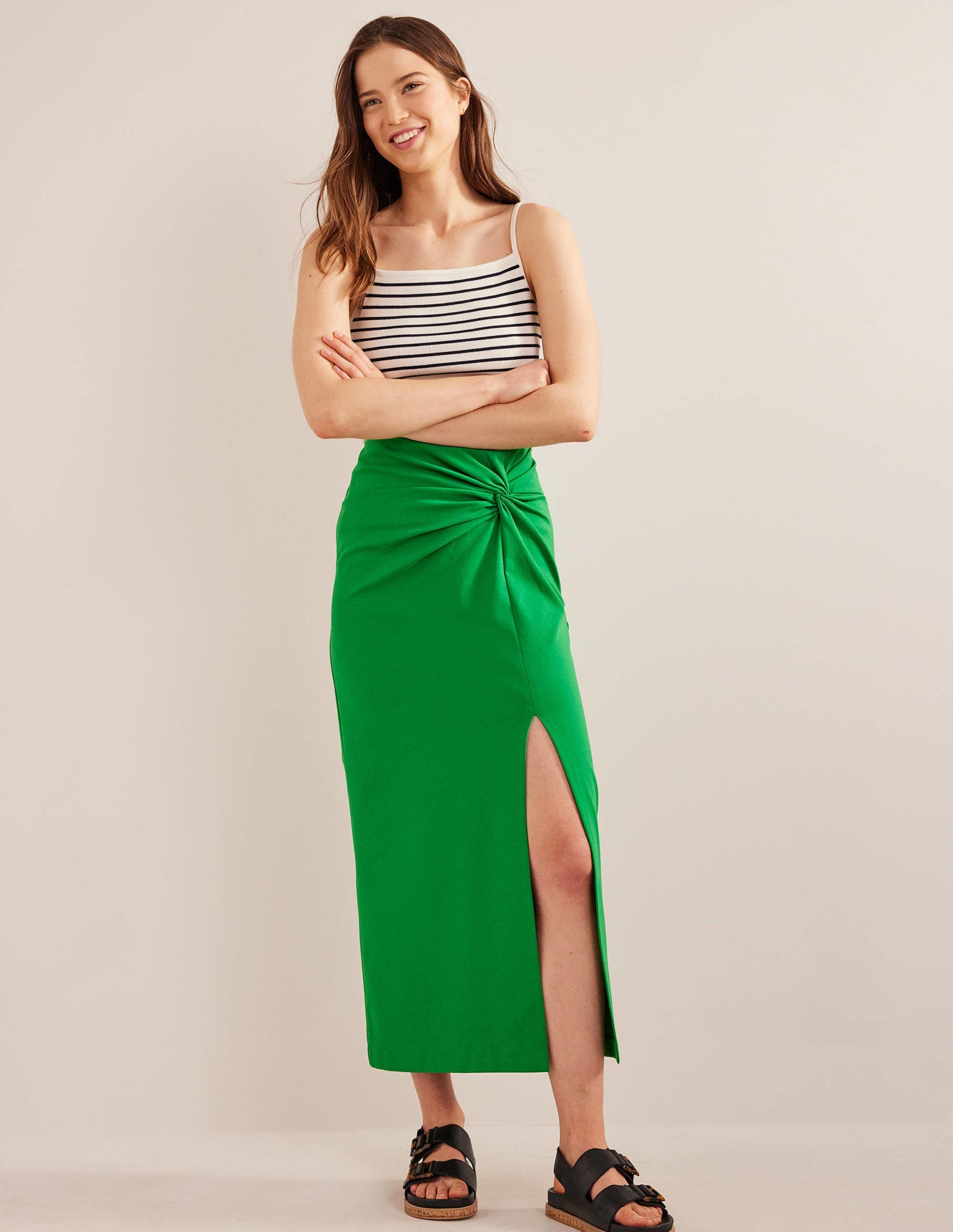 Knot Detail Jersey Midi Skirt-Rolling Hills - Image 1