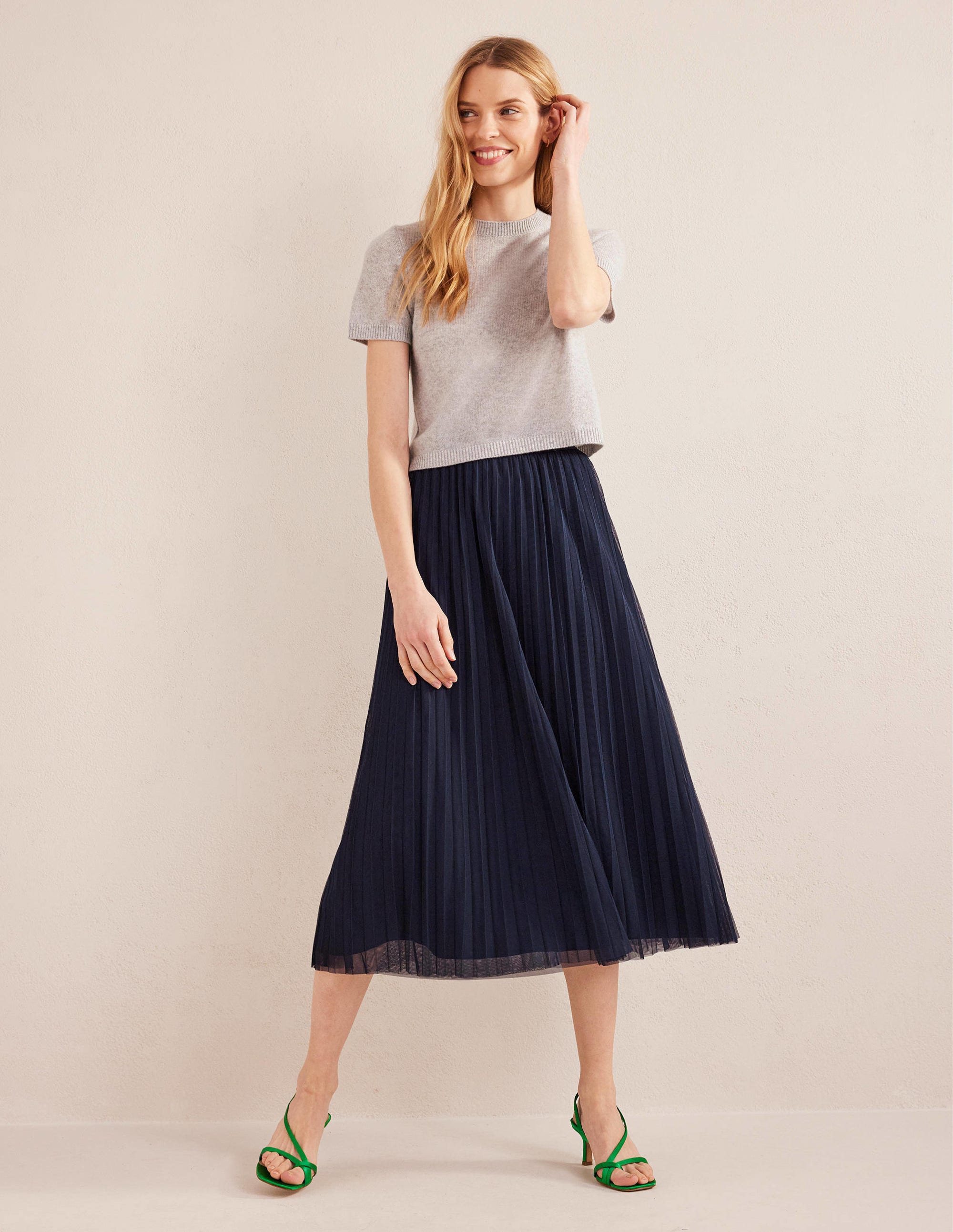 Pleated Tulle Skirt-Navy - Image 1
