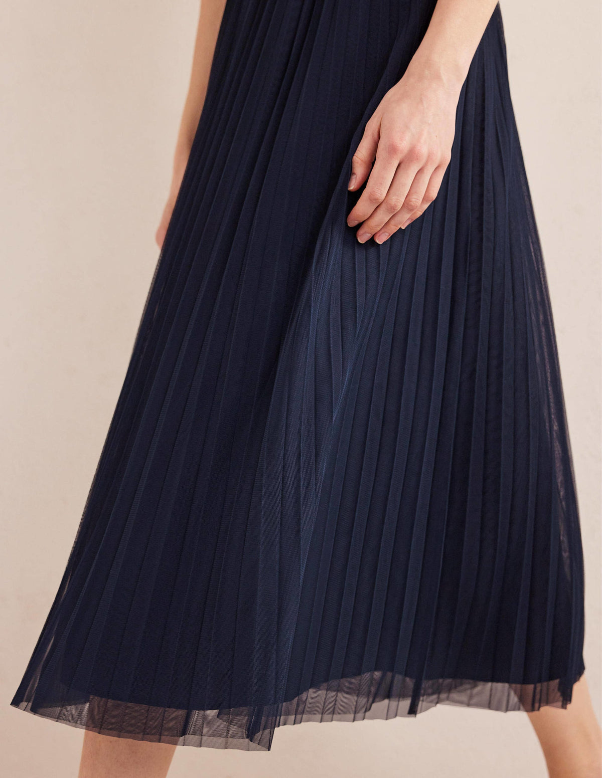 Pleated Tulle Skirt-Navy-2