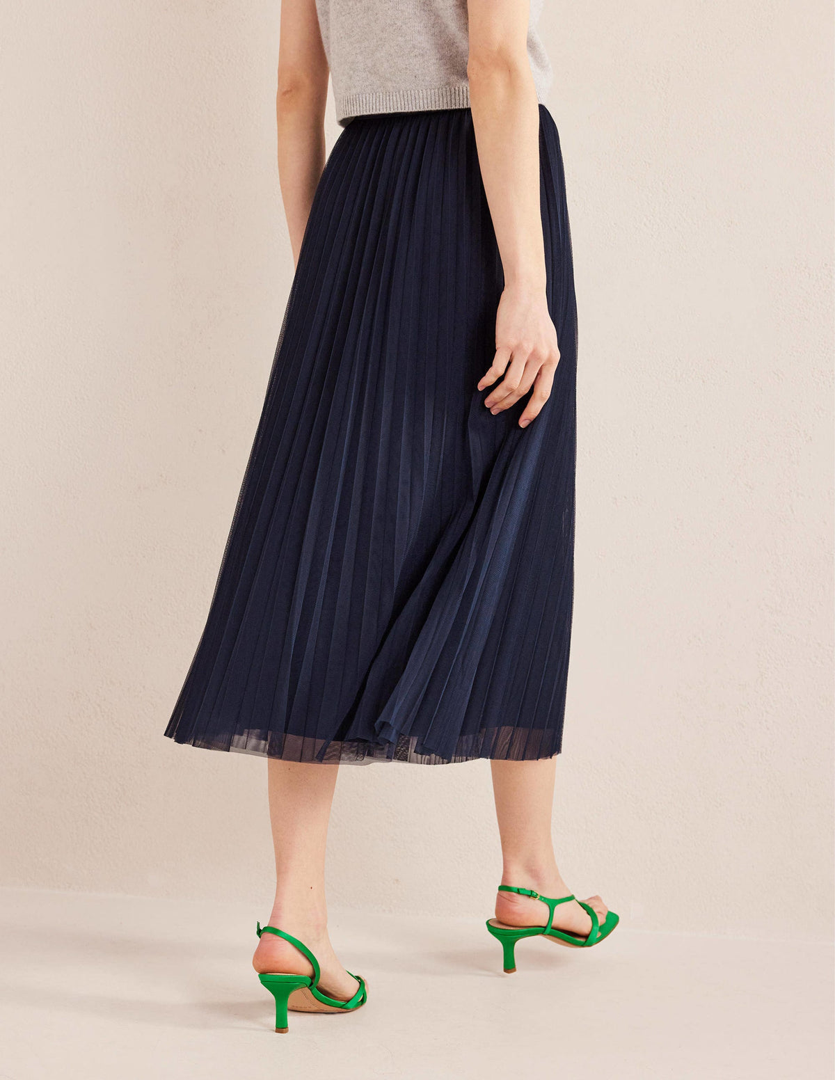Pleated Tulle Skirt-Navy-3