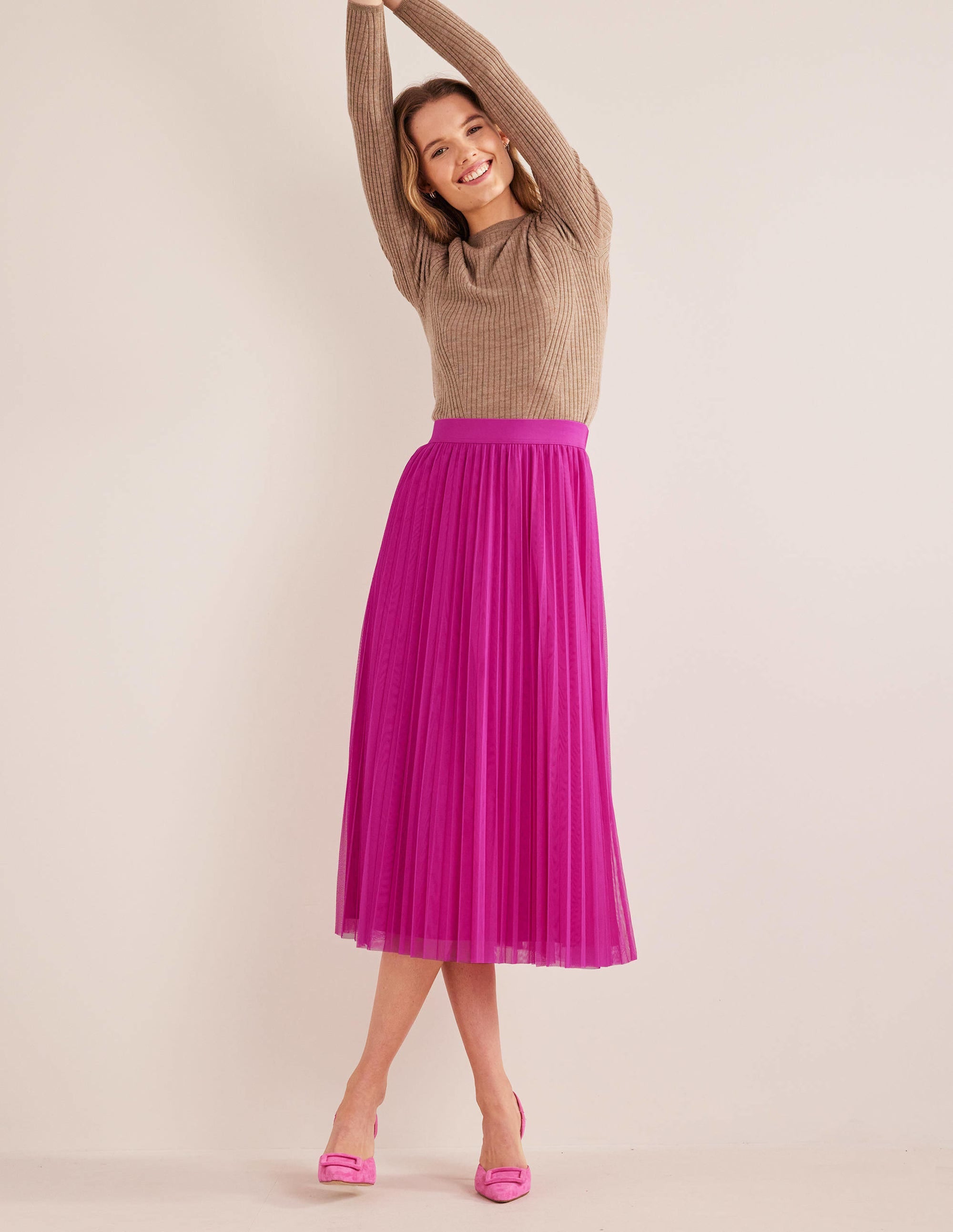 Pleated Tulle Skirt-Shocking Pink - Image 1