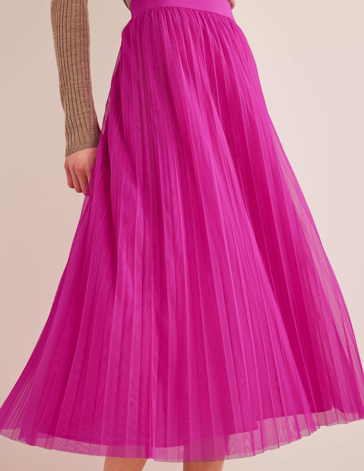Pleated Tulle Skirt-Shocking Pink - Image 2