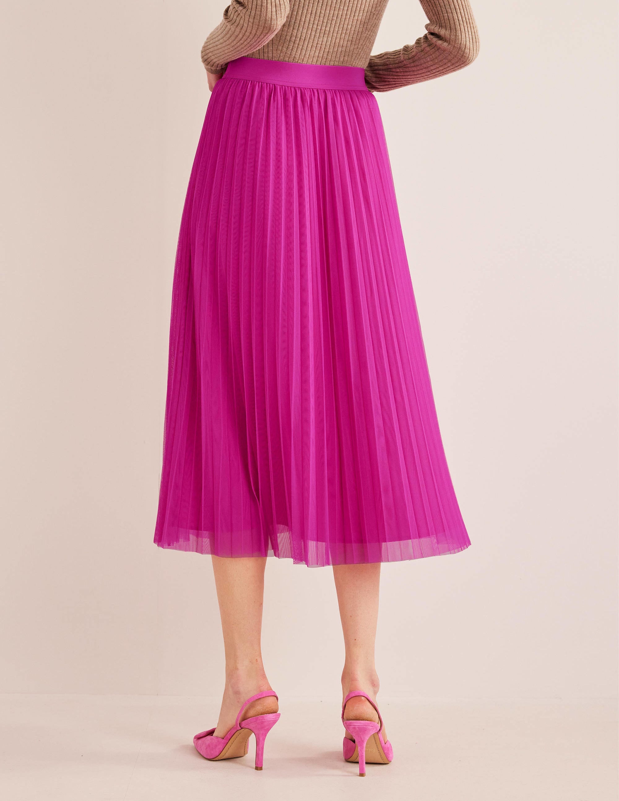 Pleated Tulle Skirt-Shocking Pink - Image 3