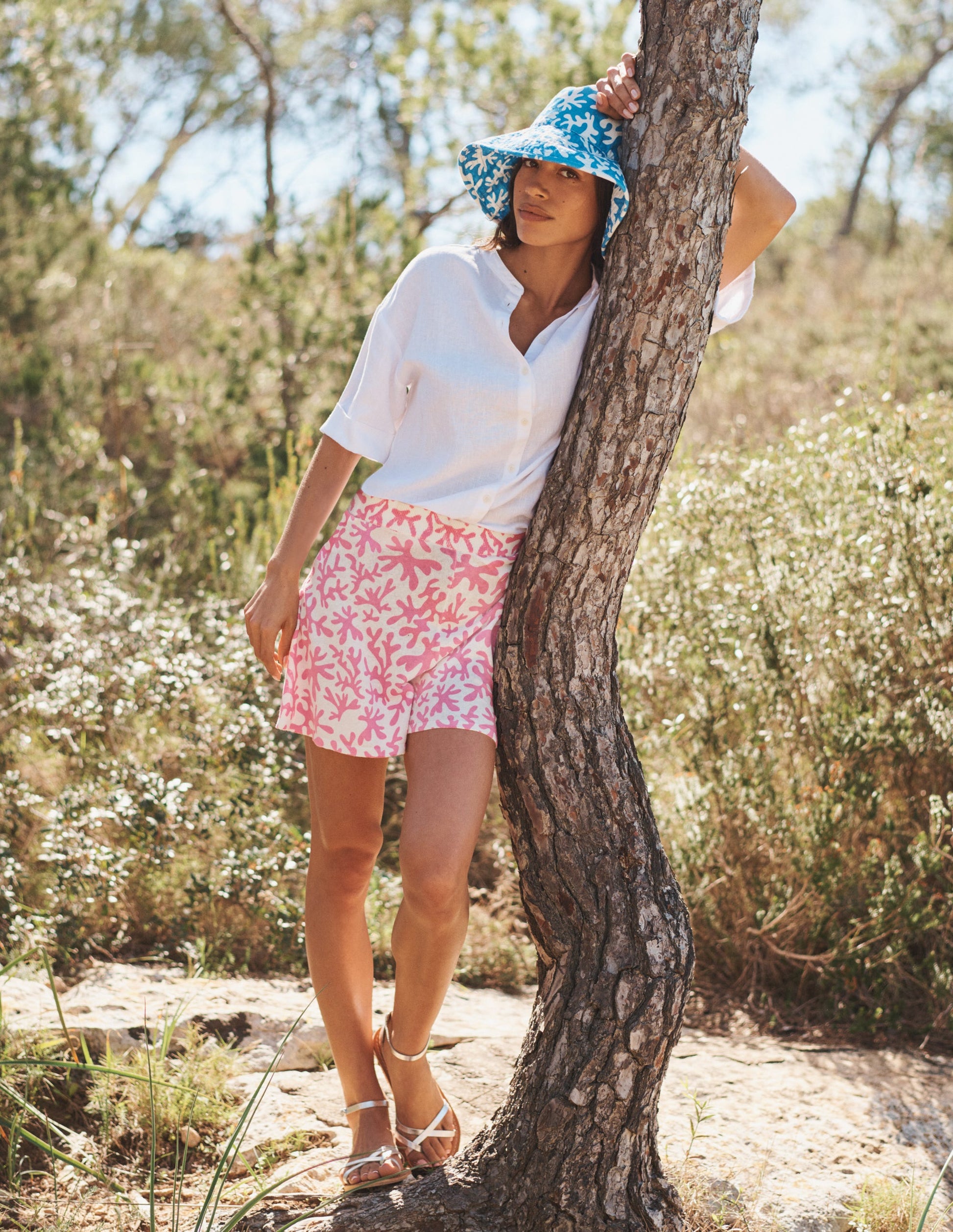 Knitted Shorts-Plum Blossom, Abstract Foliage-5