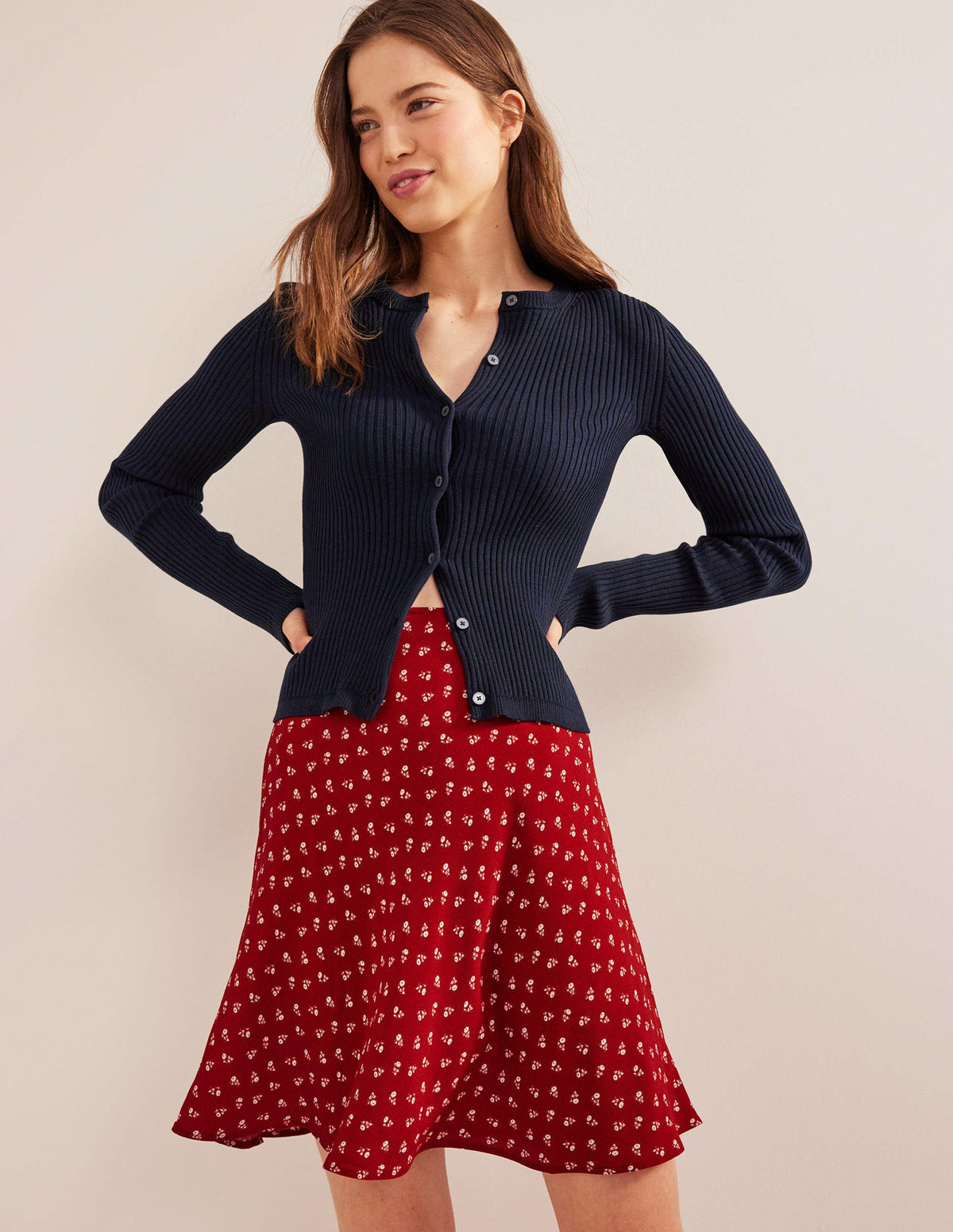 Bias Crepe Mini Skirt-Poinsettia, Sweet Daisy - Image 1