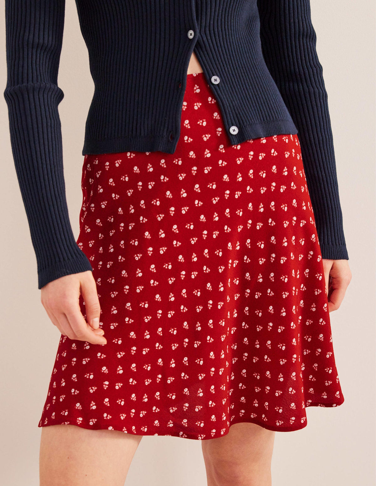Bias Crepe Mini Skirt-Poinsettia, Sweet Daisy - Image 4