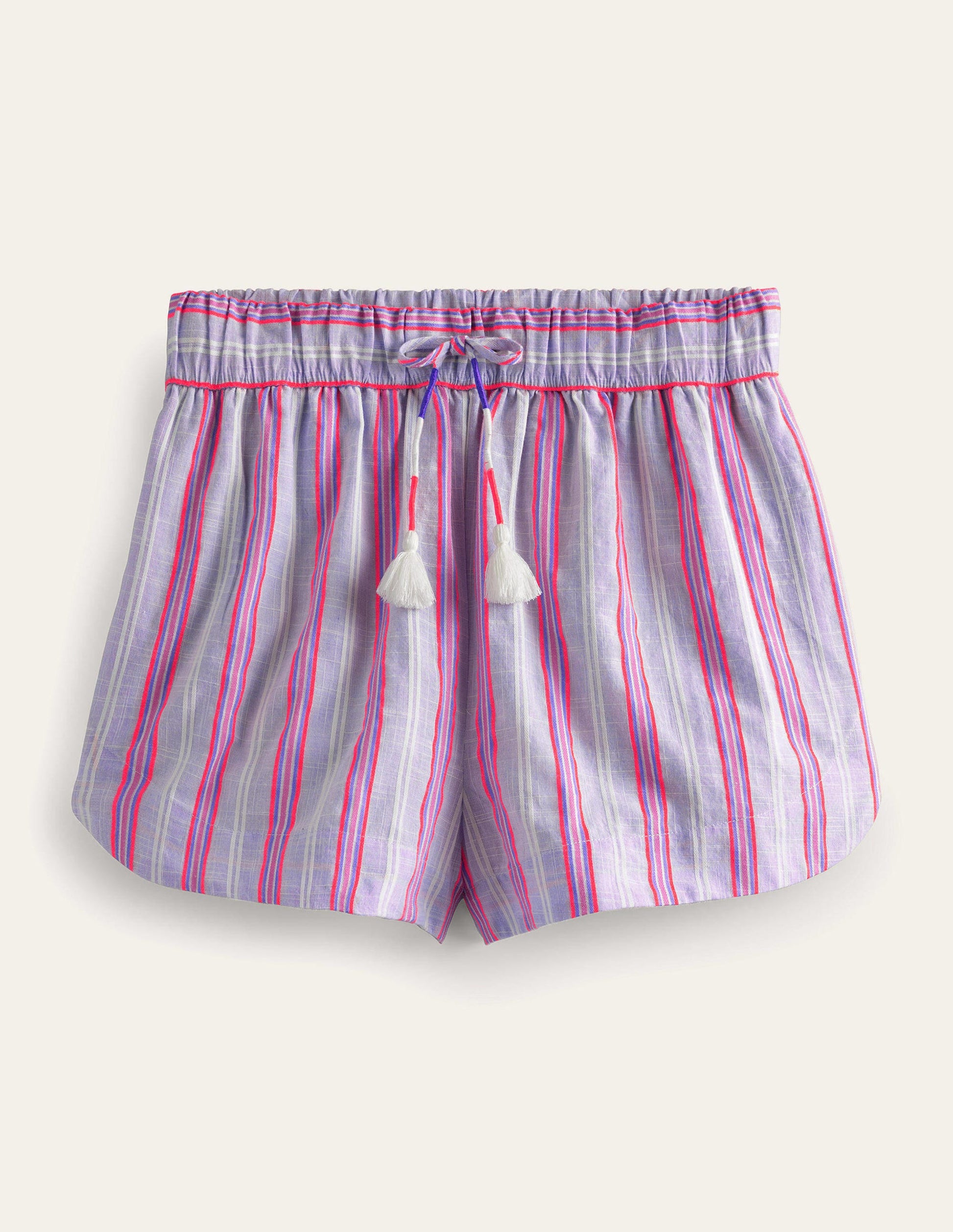 Tie Waist Striped Shorts-Blue and Watermelon Stripe-5