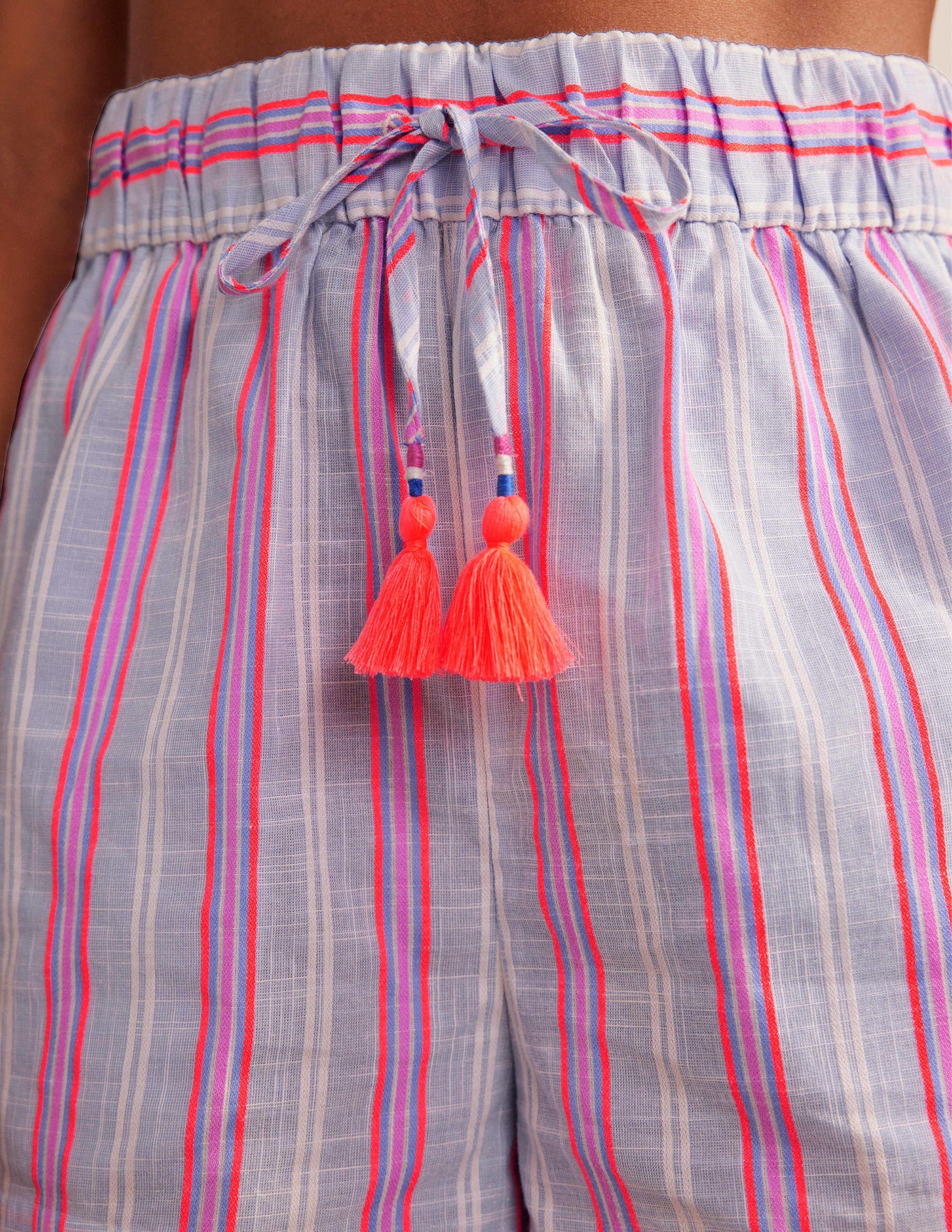Tie Waist Striped Shorts-Blue and Watermelon Stripe-2