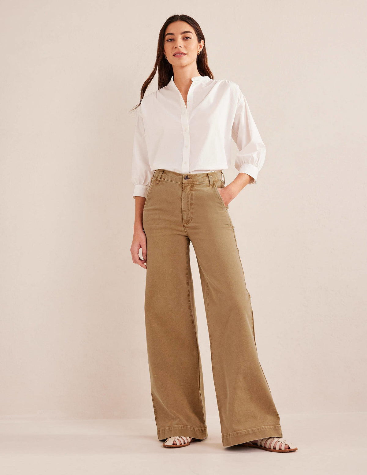Casual Wide Leg Trousers-Brown-1