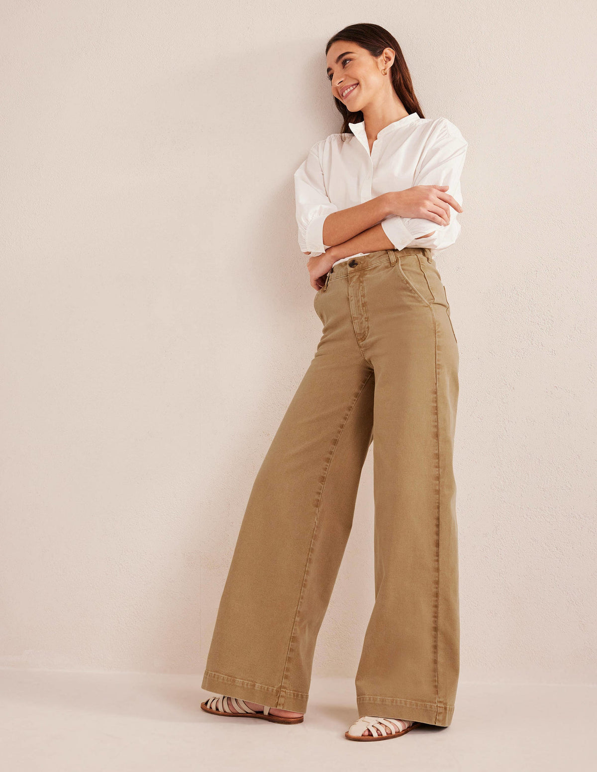 Casual Wide Leg Trousers-Brown - Image 6