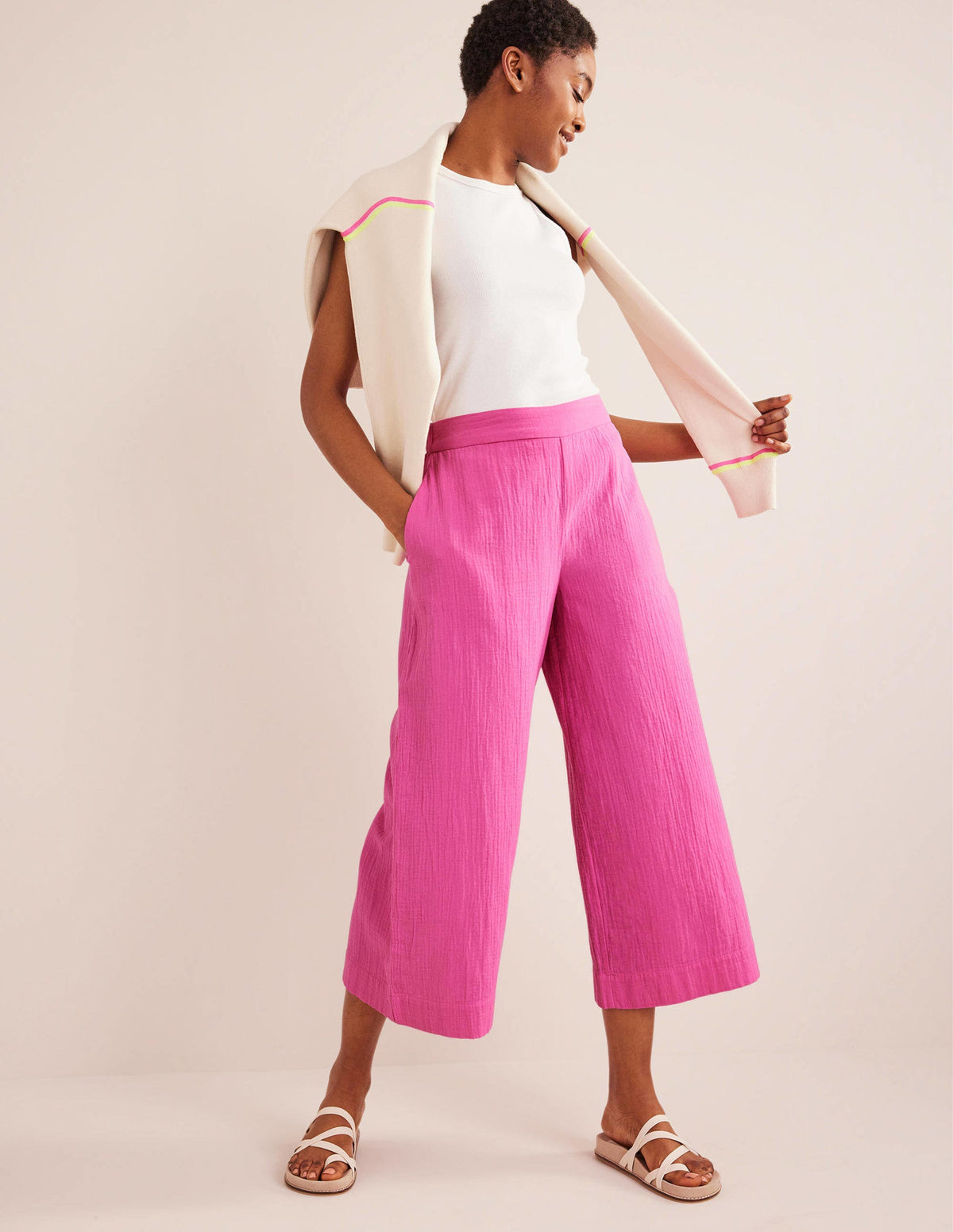 Pull-on Doublecloth Trousers-Festival Pink-1
