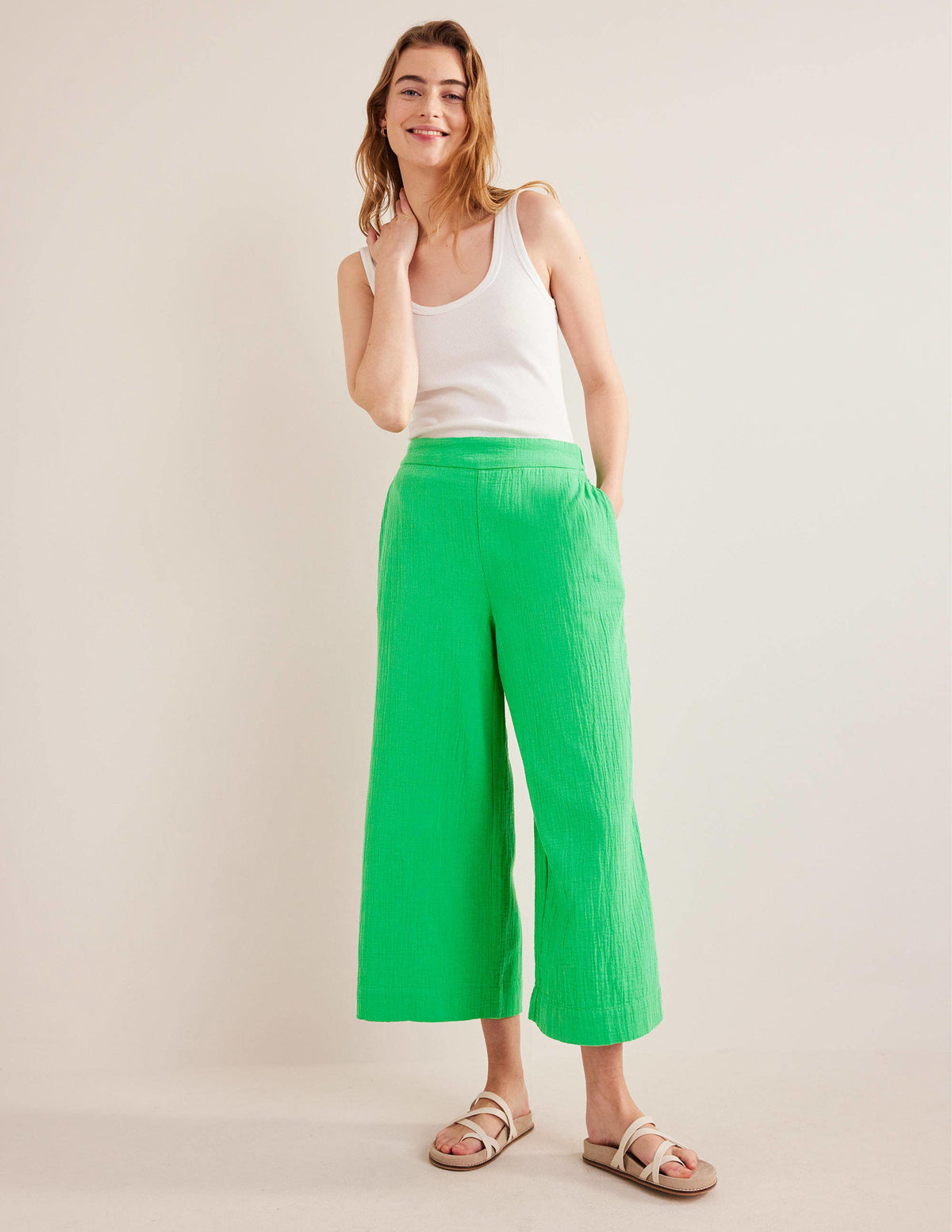 Pull-on Doublecloth Trousers-Bright Green - Image 1