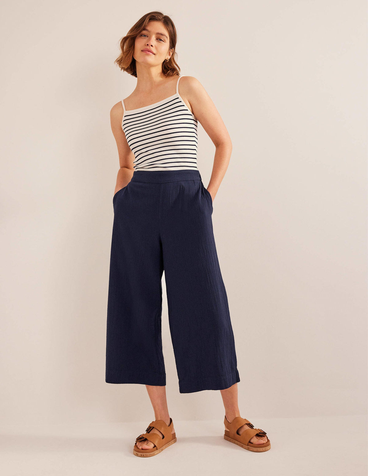 Pull-on Doublecloth Trousers-Navy - Image 1