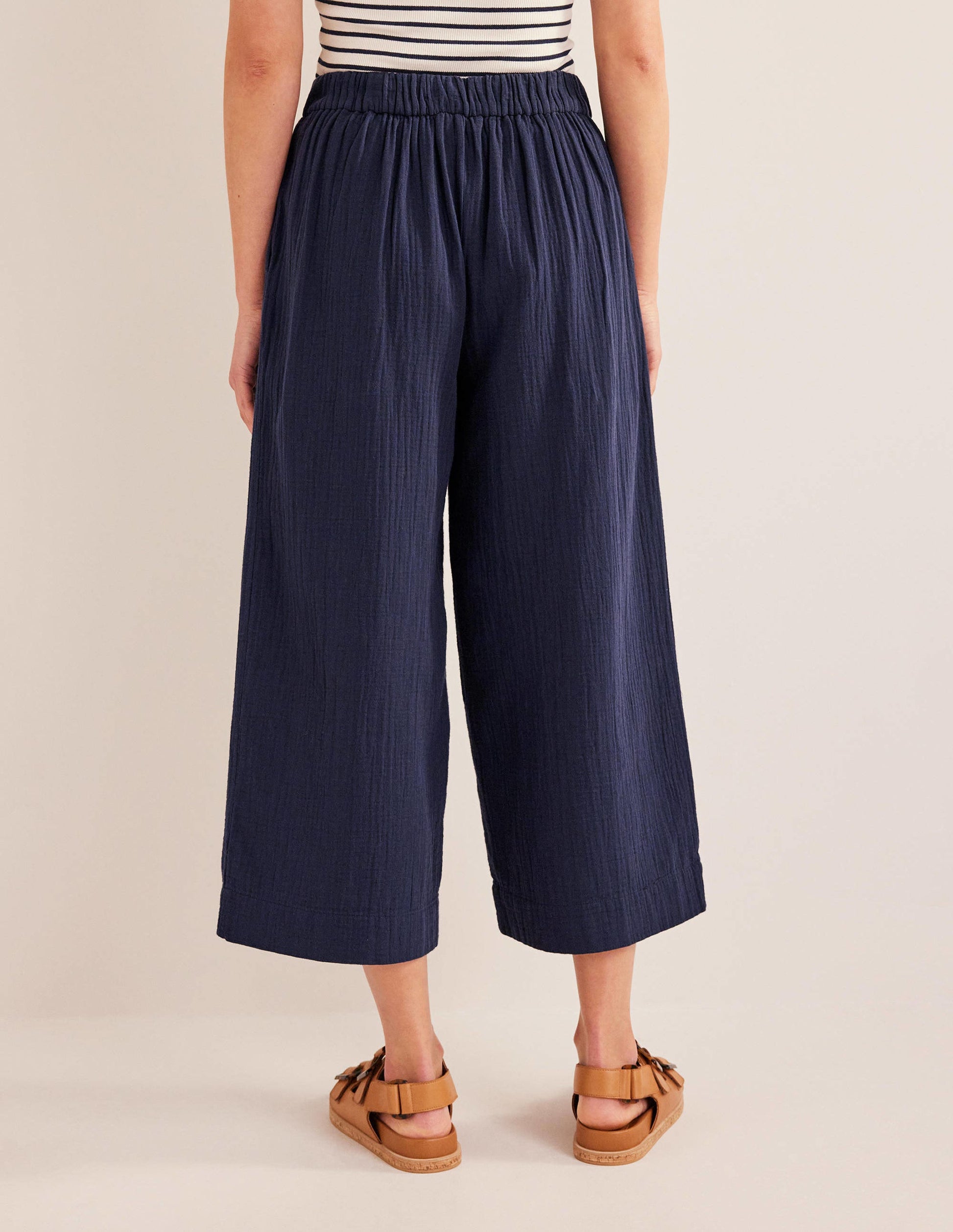 Pull-on Doublecloth Trousers-Navy-3