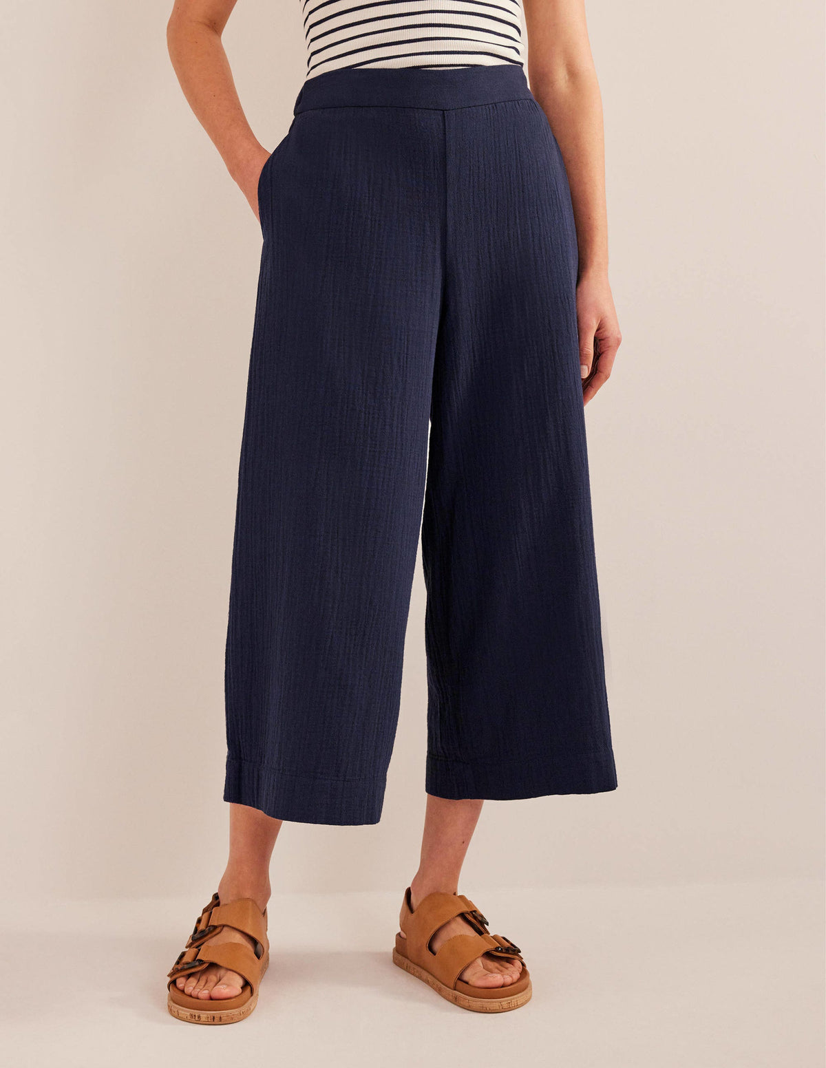 Pull-on Doublecloth Trousers-Navy - Image 4