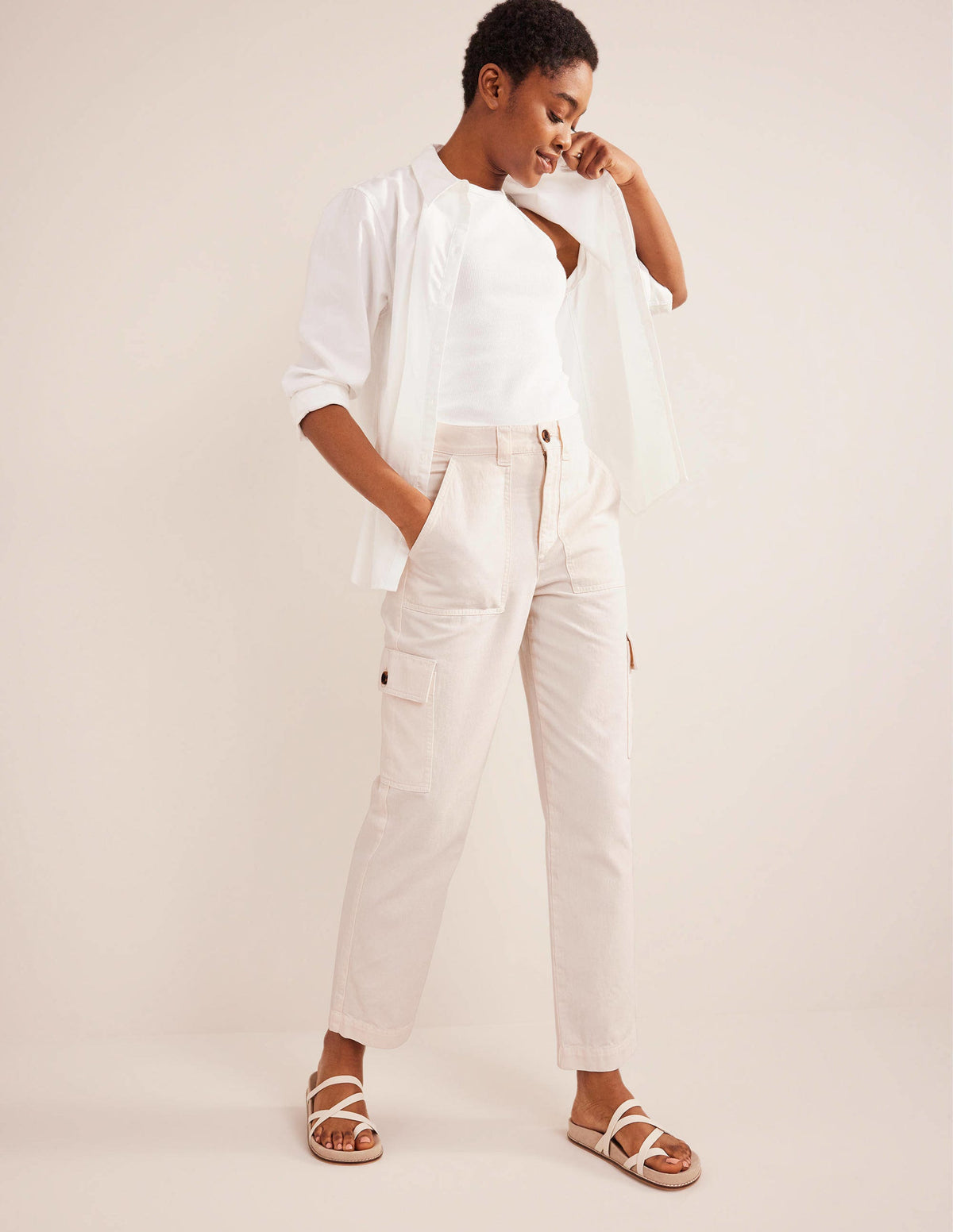 Casual Cargo Trousers-Ecru - Image 1