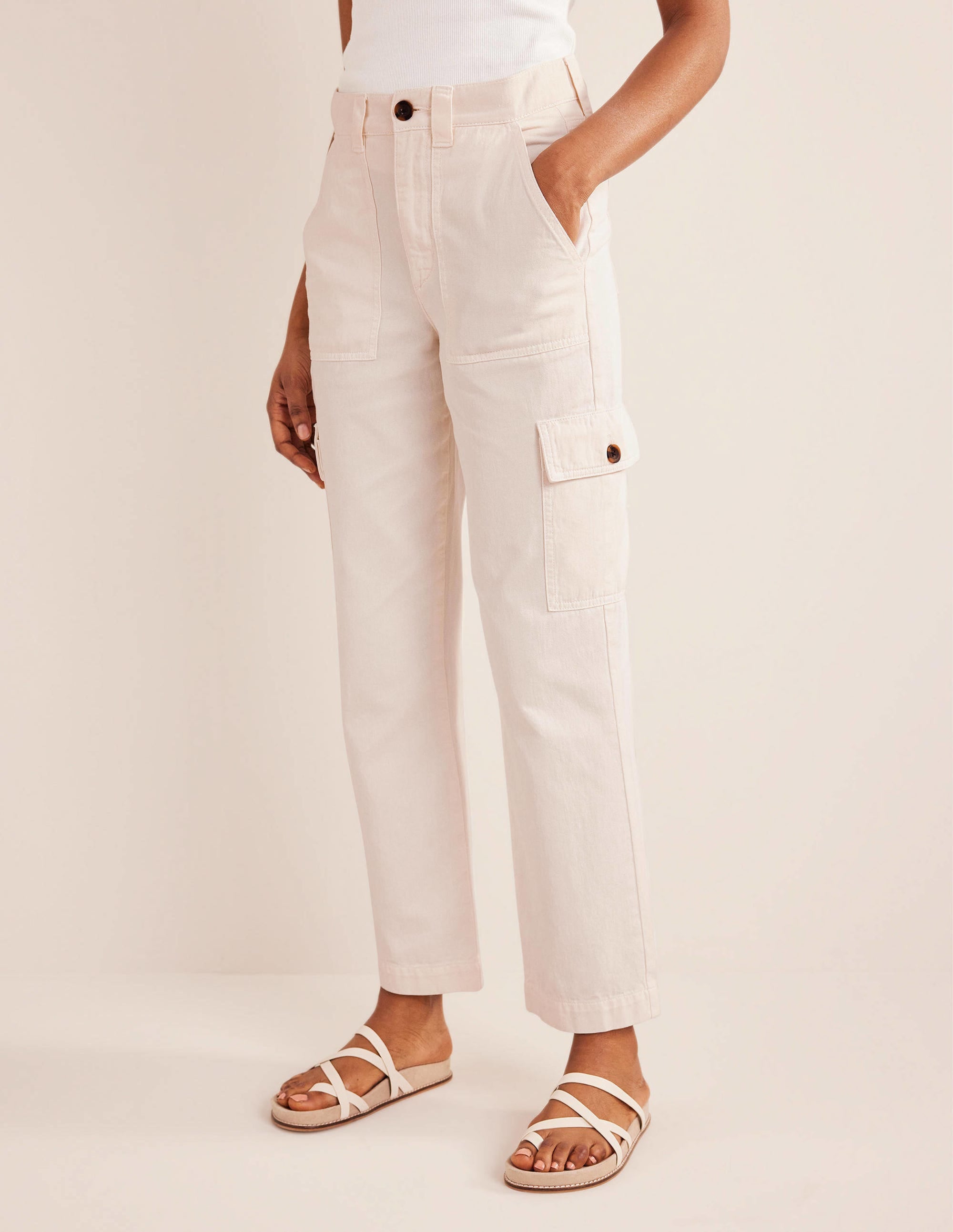 Casual Cargo Trousers-Ecru - Image 3
