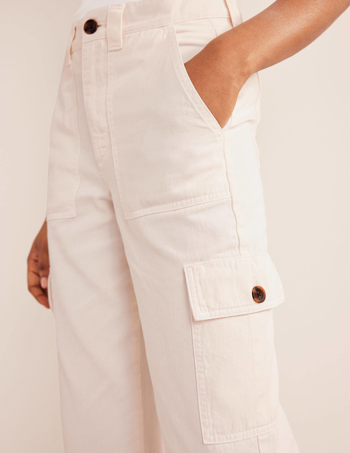 Casual Cargo Trousers-Ecru - Image 4