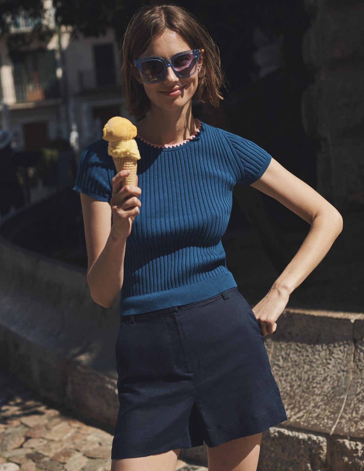 Tailored Linen Shorts-Navy - Image 5