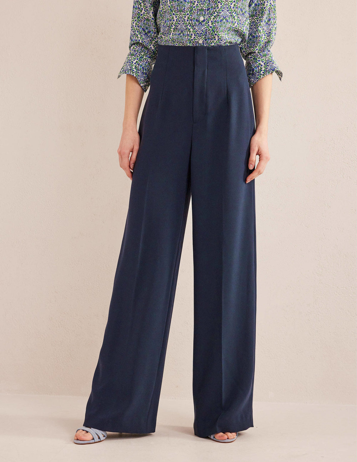 Wide Leg Crepe Trousers-Navy - Image 4