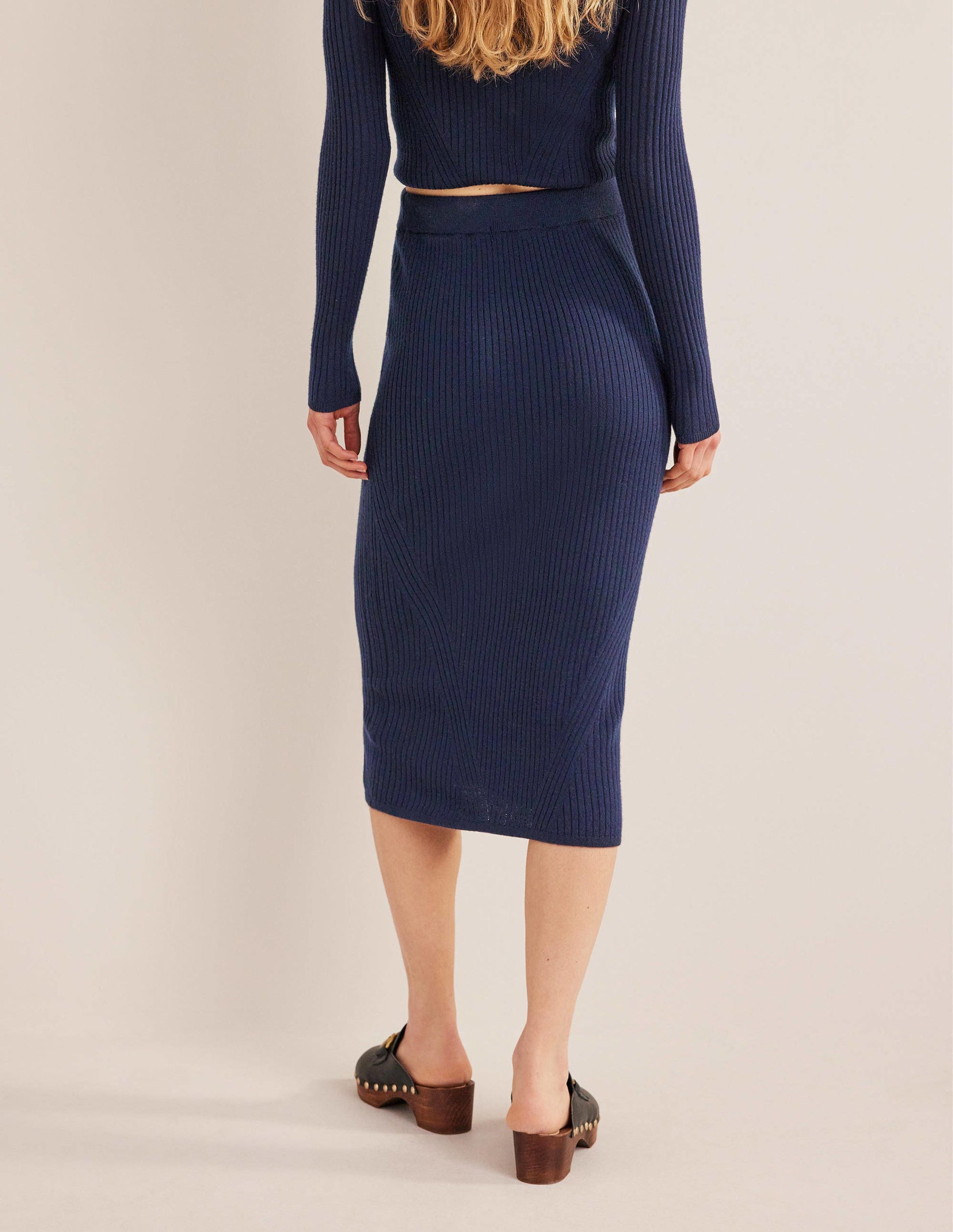 Merino Knit Midi Skirt-Navy-3