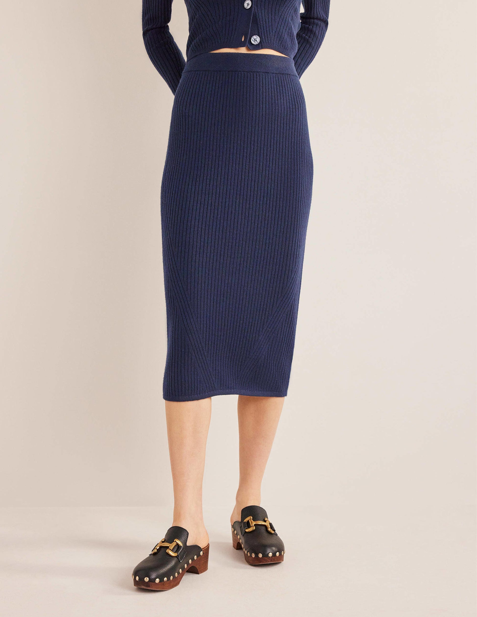 Merino Knit Midi Skirt-Navy-4
