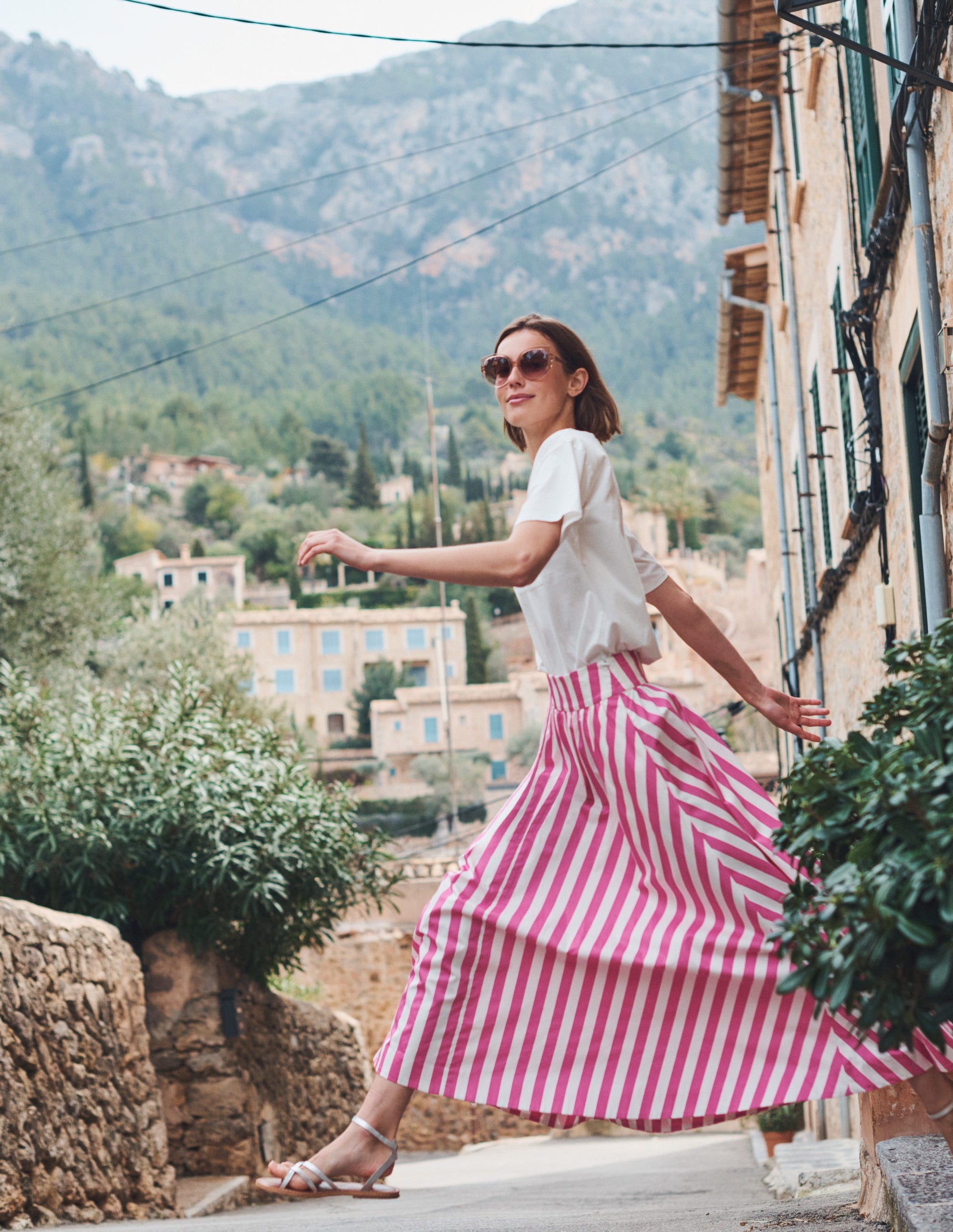 Full Printed Maxi Skirt-Pink Stripe-7