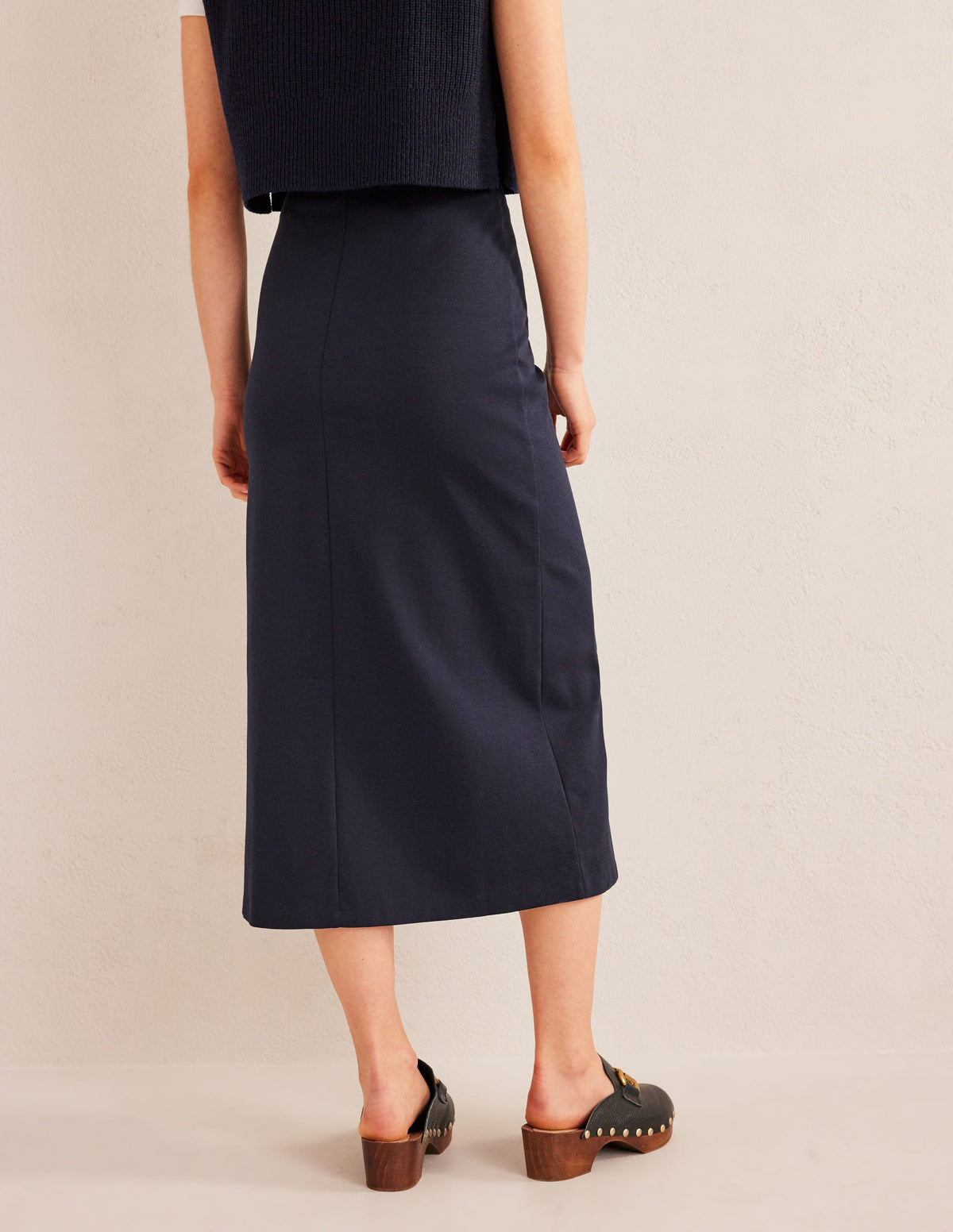 Straight Jersey Midi Skirt-Navy-3