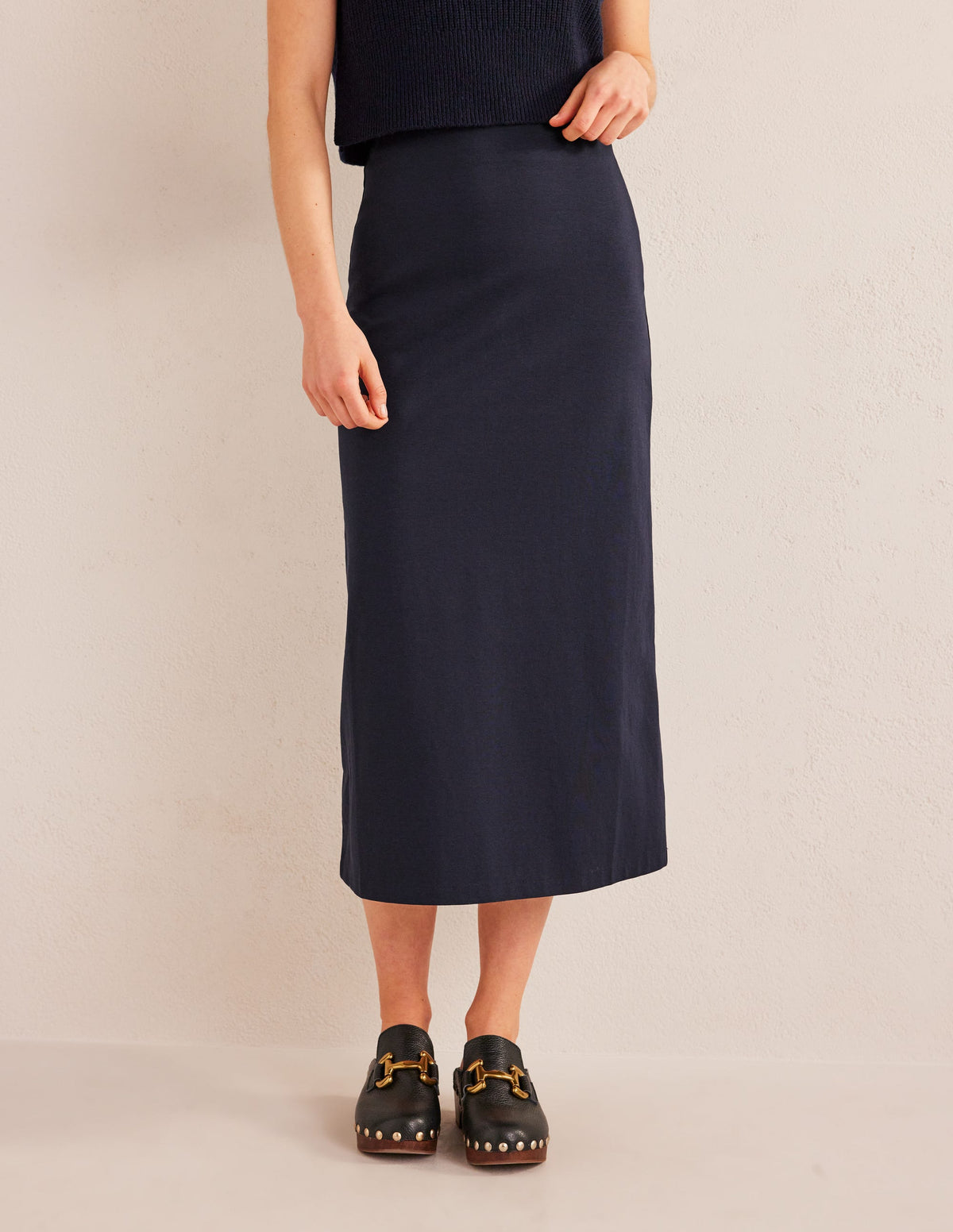 Straight Jersey Midi Skirt-Navy - Image 4