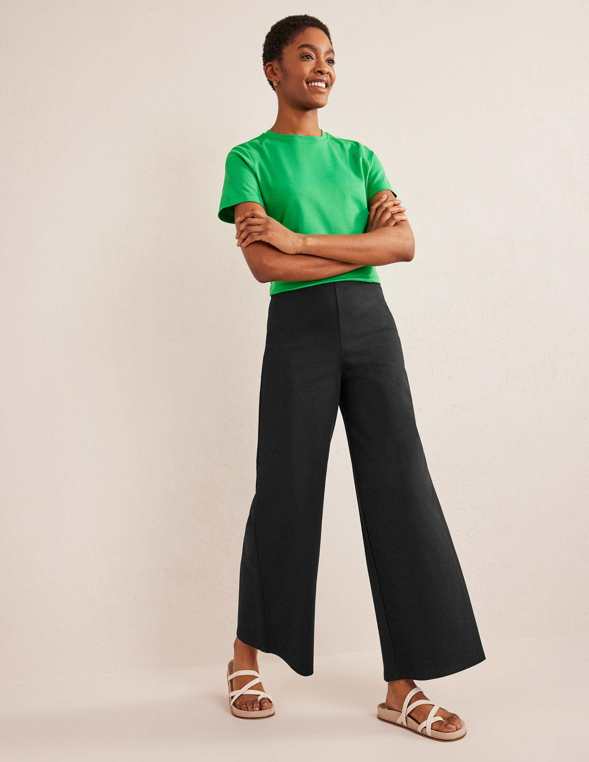 Wide Leg Jersey Trousers-Black - Image 1