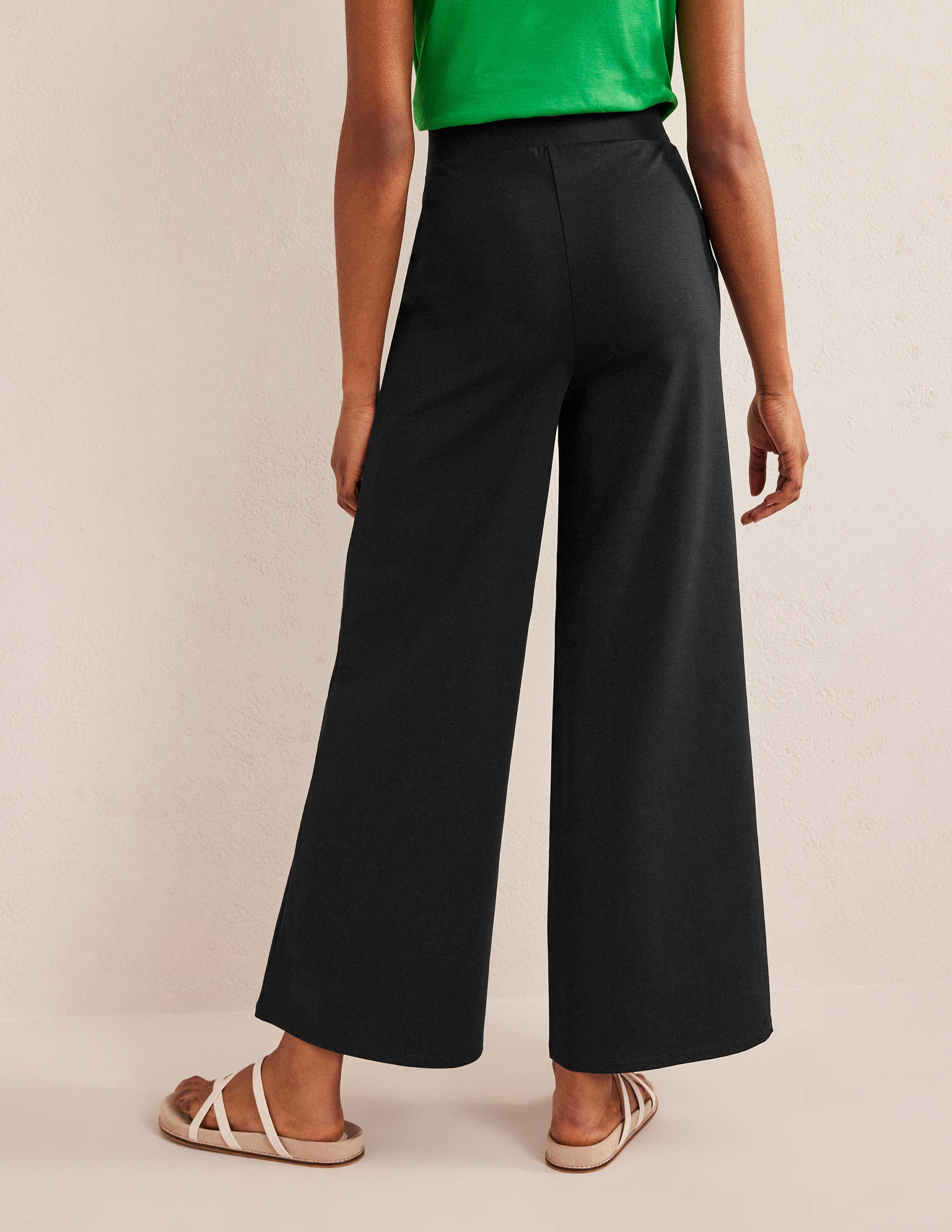 Wide Leg Jersey Trousers-Black - Image 3